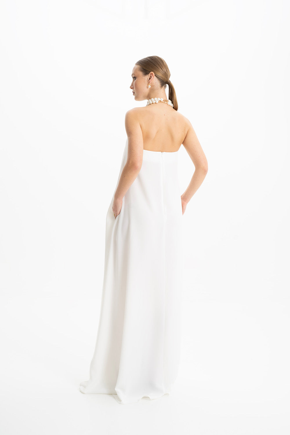 Shop Lora Istanbul Amy Crepe White Strapless Maxi Dress