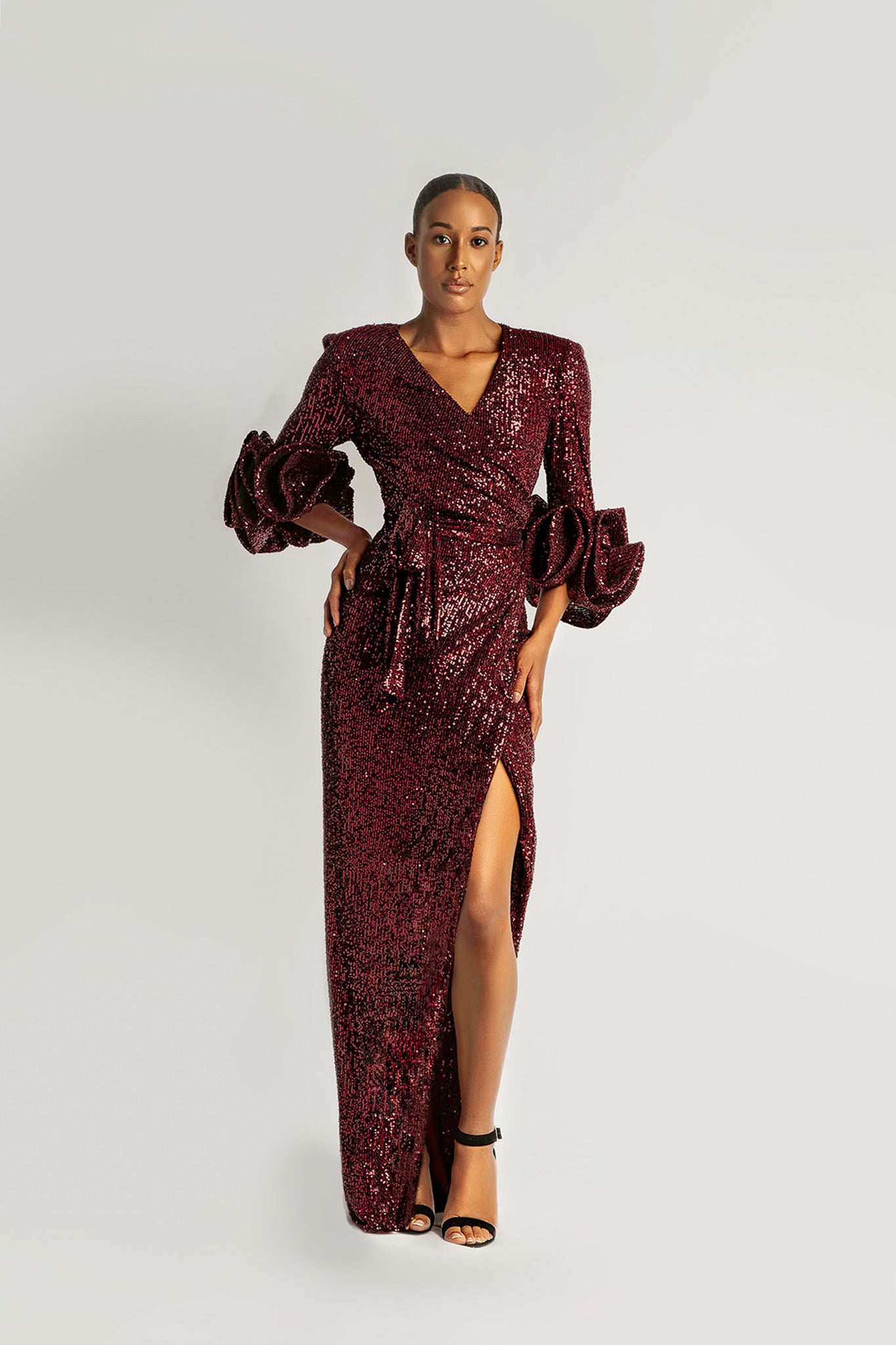 Red sequin hot sale wrap dress