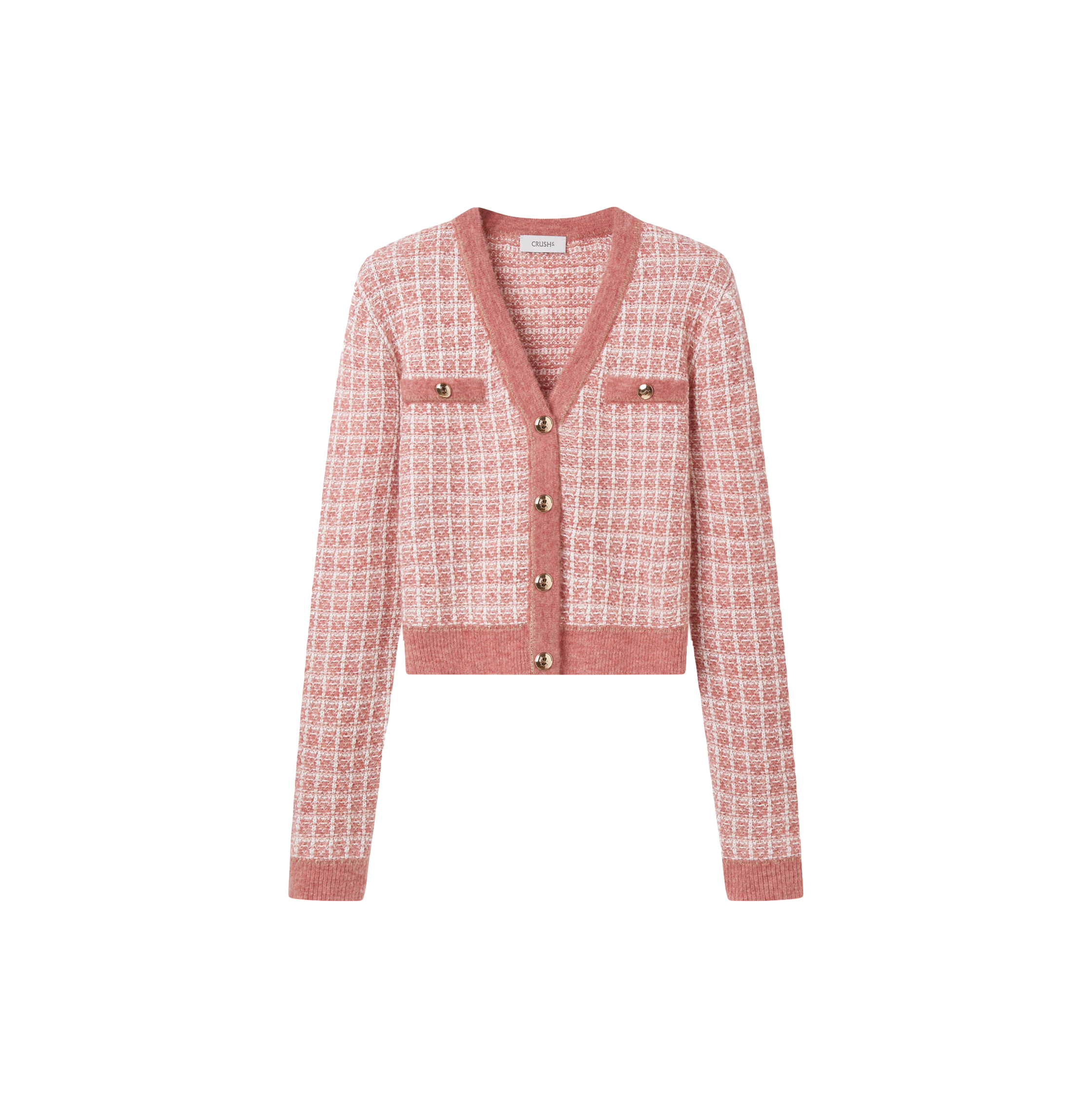 Crush Collection Checked Bouclé Tweed V In Pink