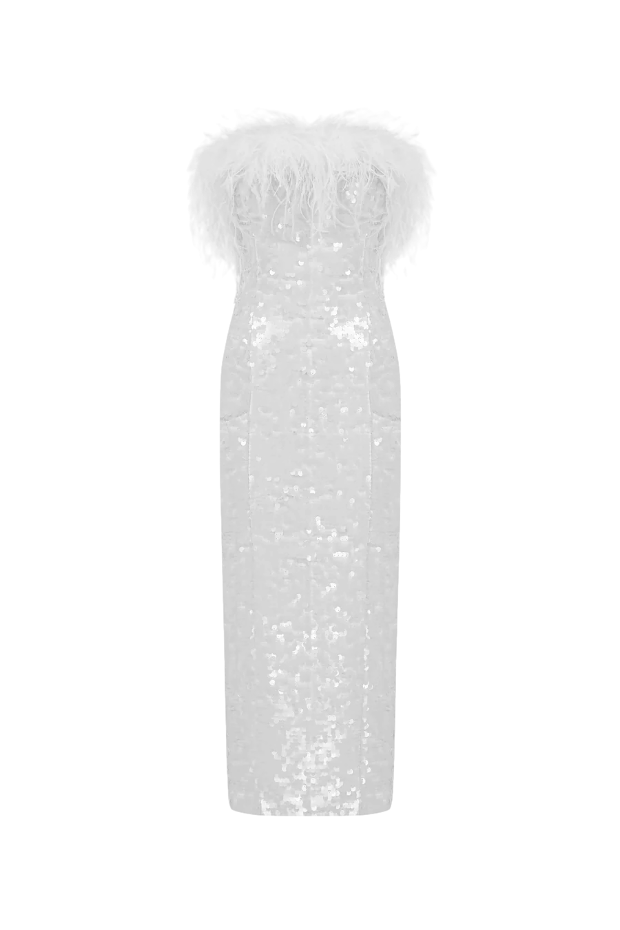 Ila Drew-strapless Midi Sequin Dress With Feather Details