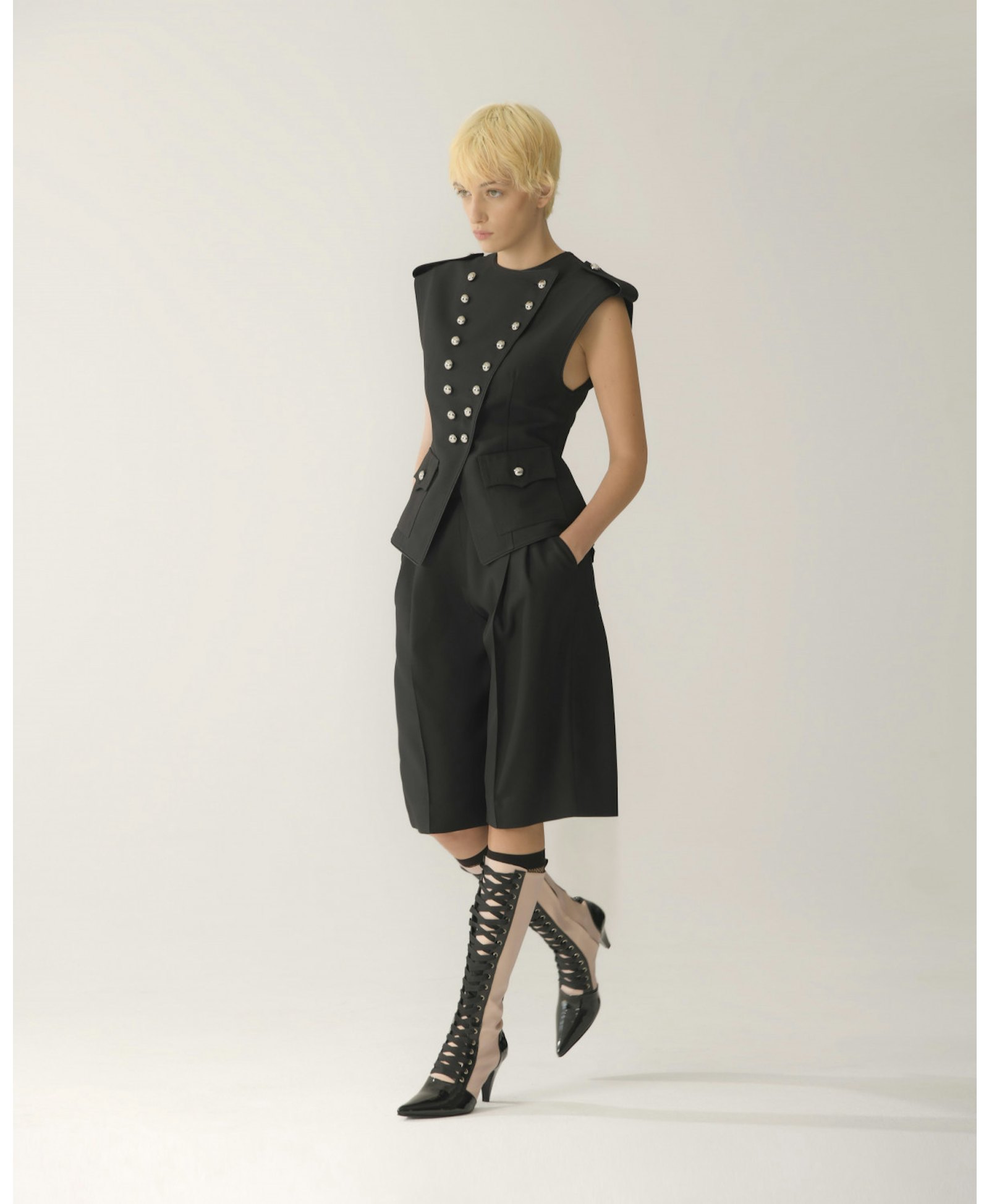 BUTTON EMBELLISHED LONGLINE VEST made by KEBURIA