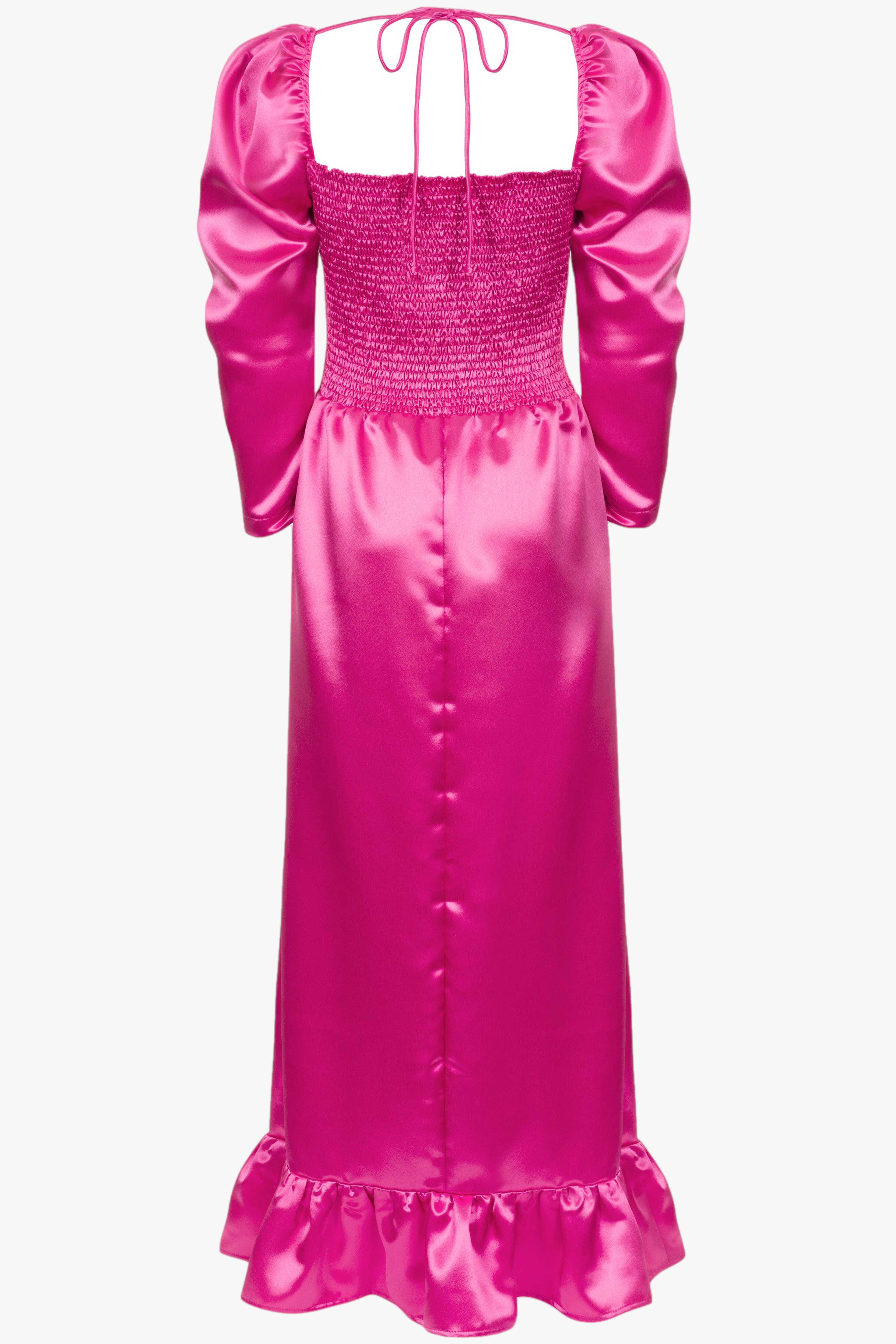 Buy Nancy Pink Satin Shirred Maxi Dress- Made to Order by Natalie