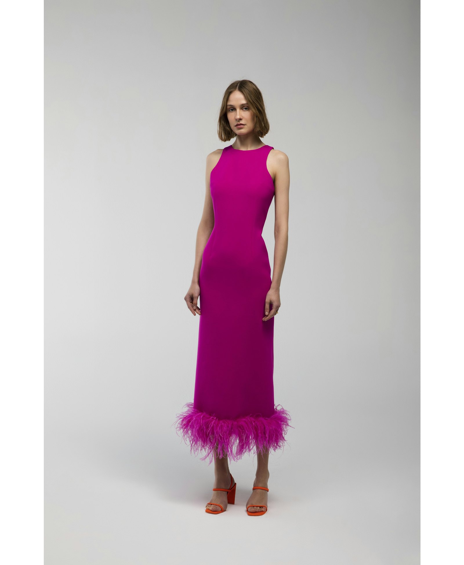Puri - Midi Dress With Feather Trim made by ILA
