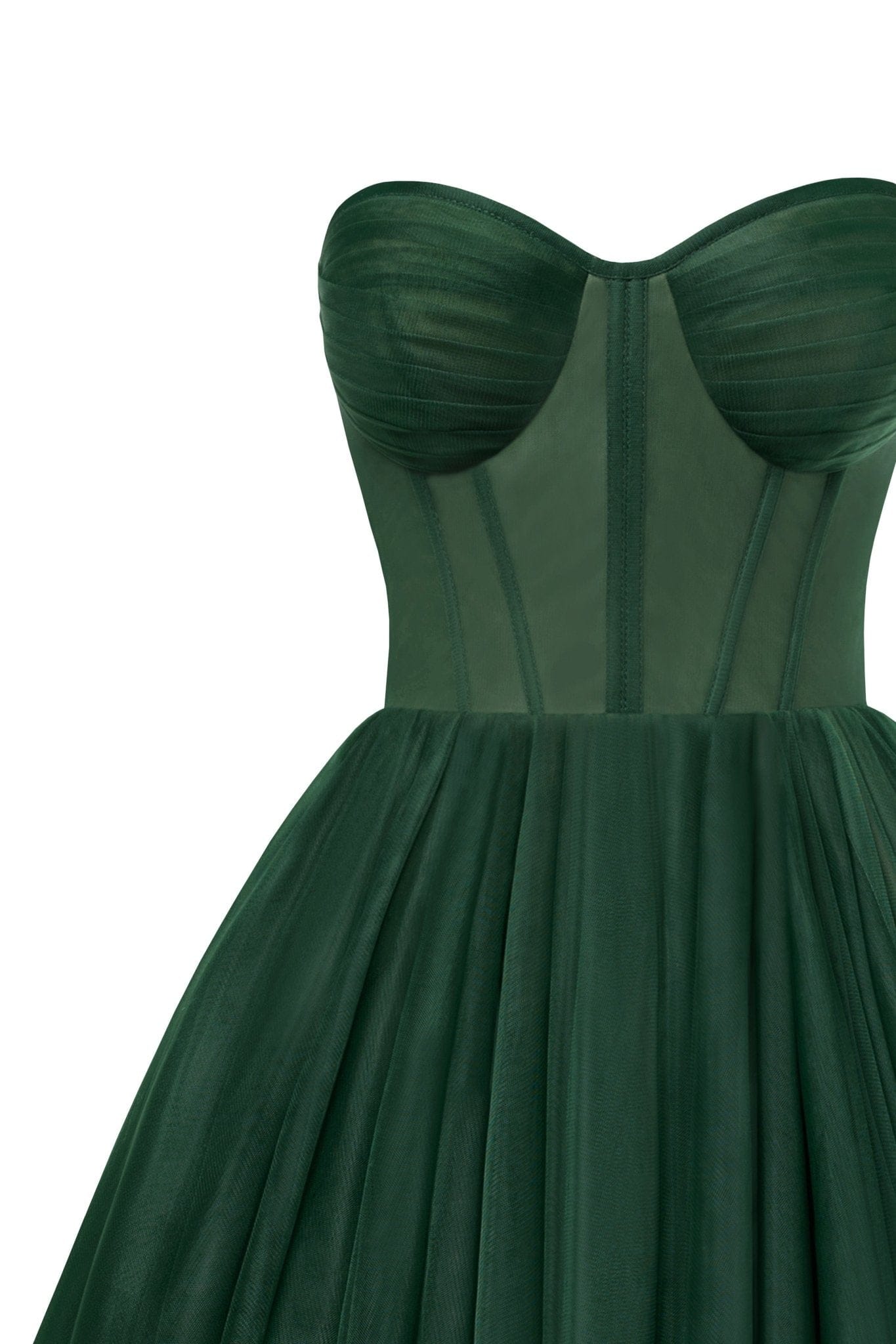 Shop Milla Emerald Green Strapless Puffy Midi Tulle Dress