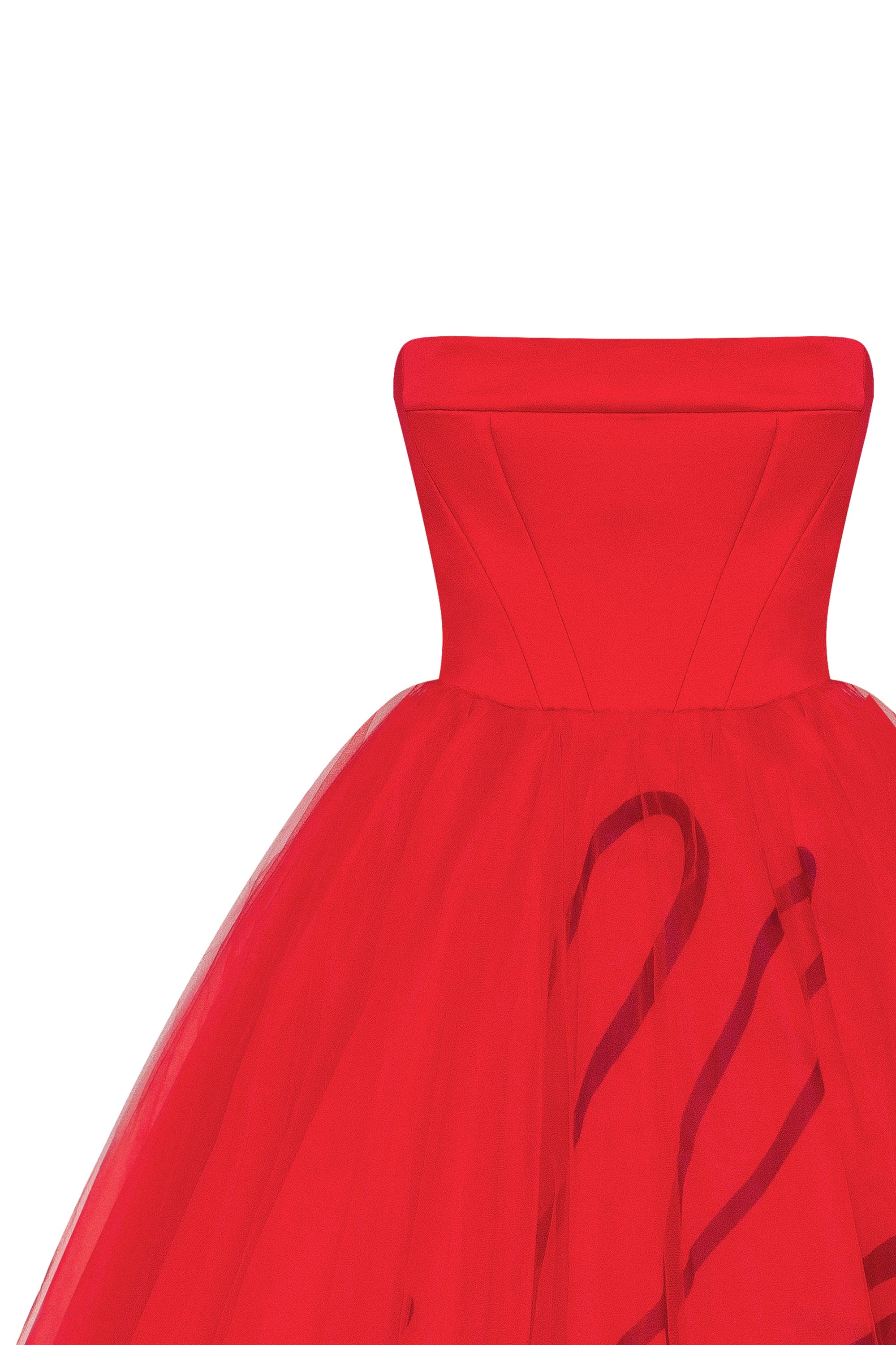Shop Milla Dramatic Red Organza Dress Adorned With 's Signature And Black Gloves, Xo Xo