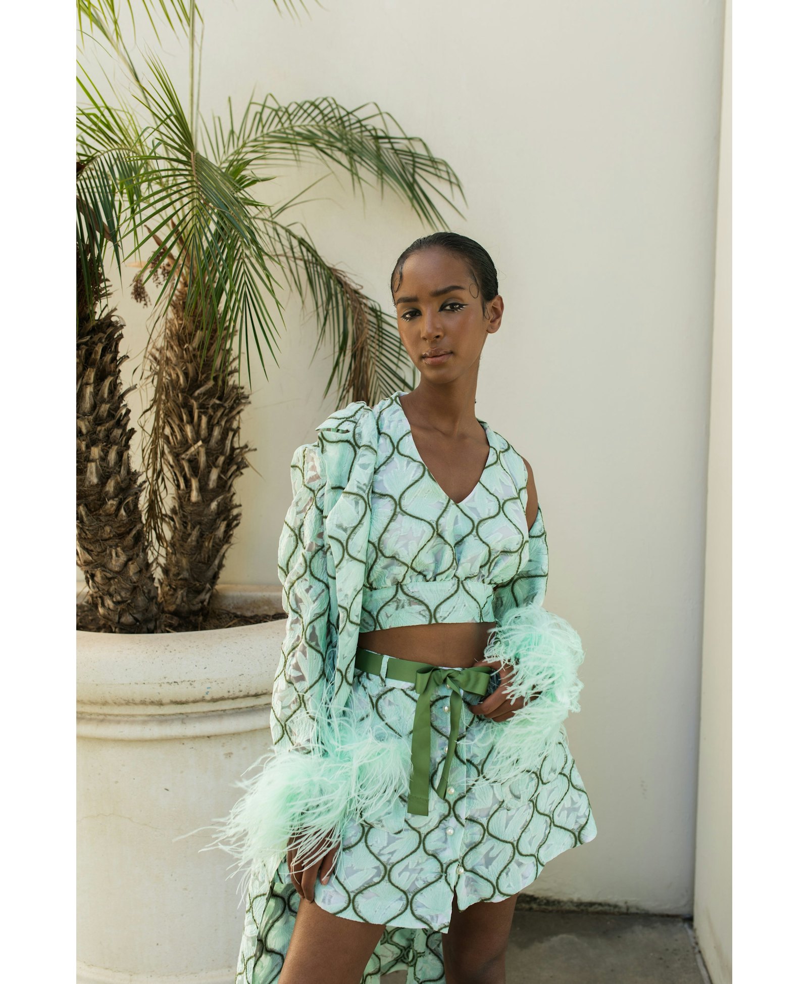Mint Skirt With Feathers made by ANDREEVA