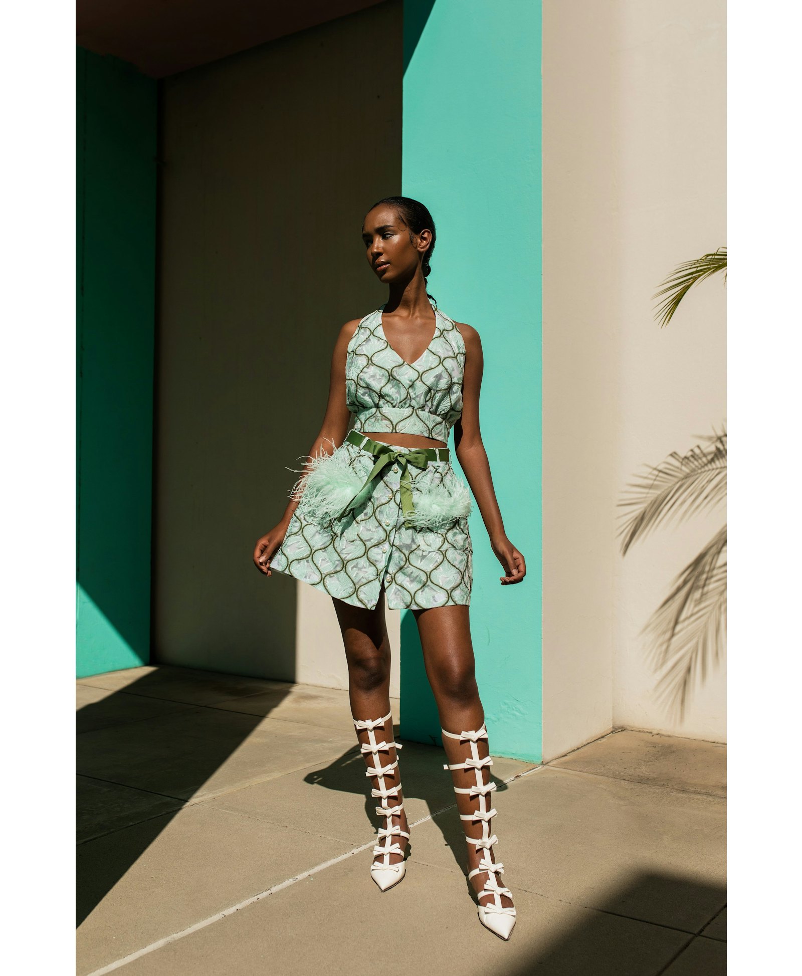 Mint Skirt With Feathers made by ANDREEVA