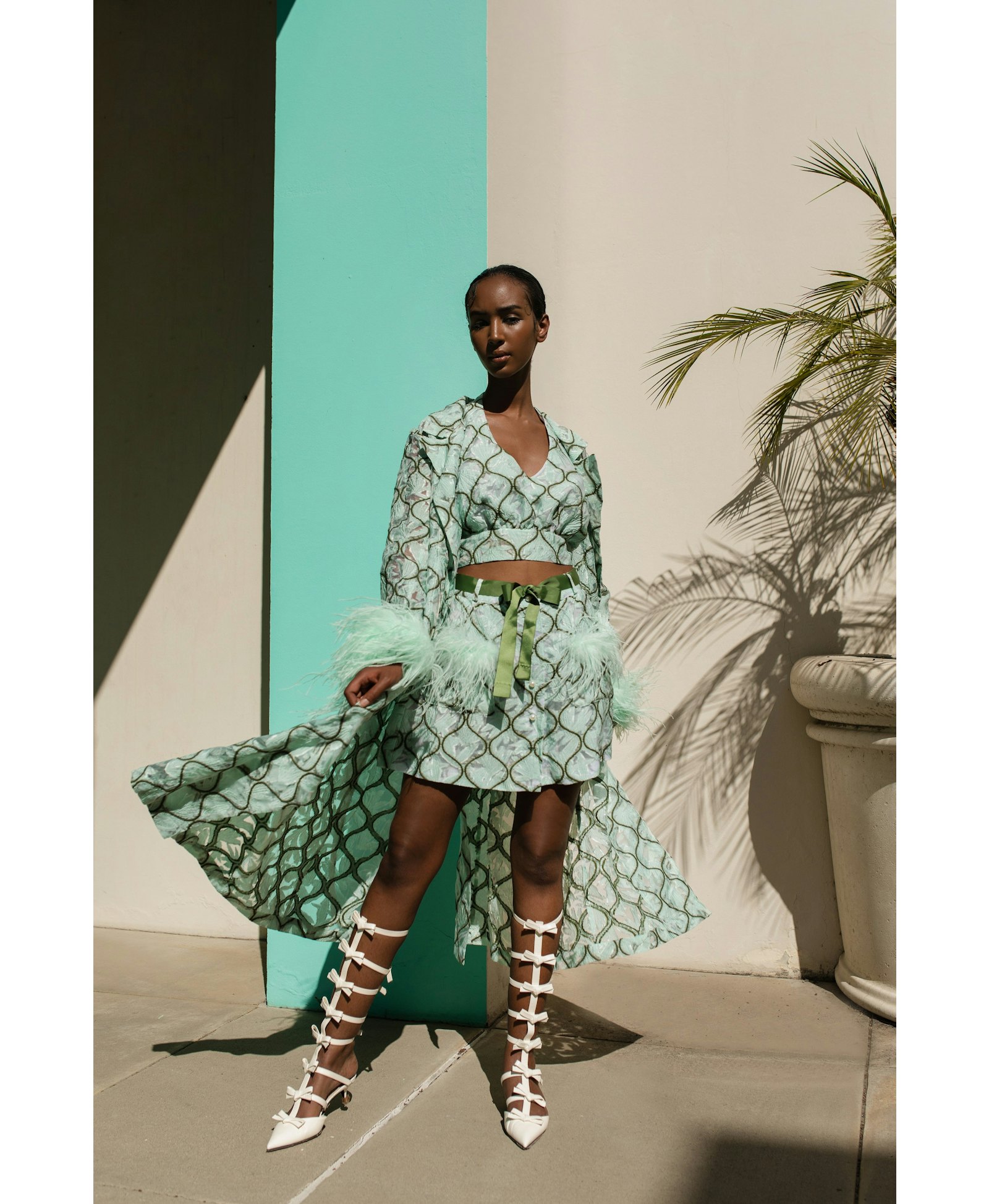 Mint Skirt With Feathers made by ANDREEVA