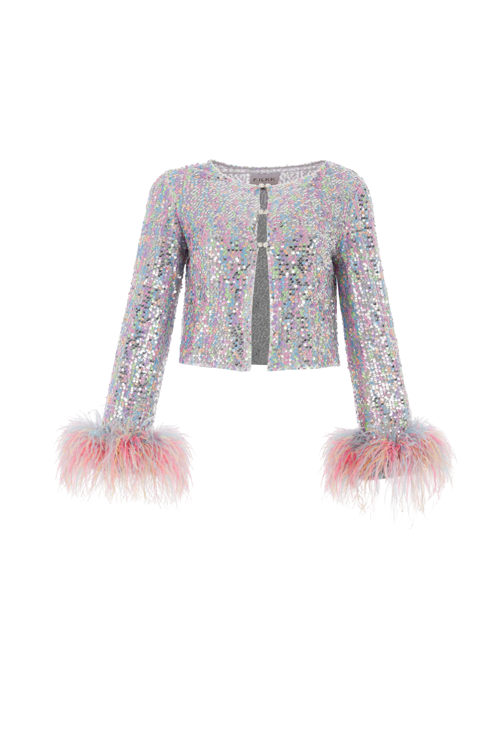 F.ilkk Sequined Feather Top With Rhinestone Clasp In Purple
