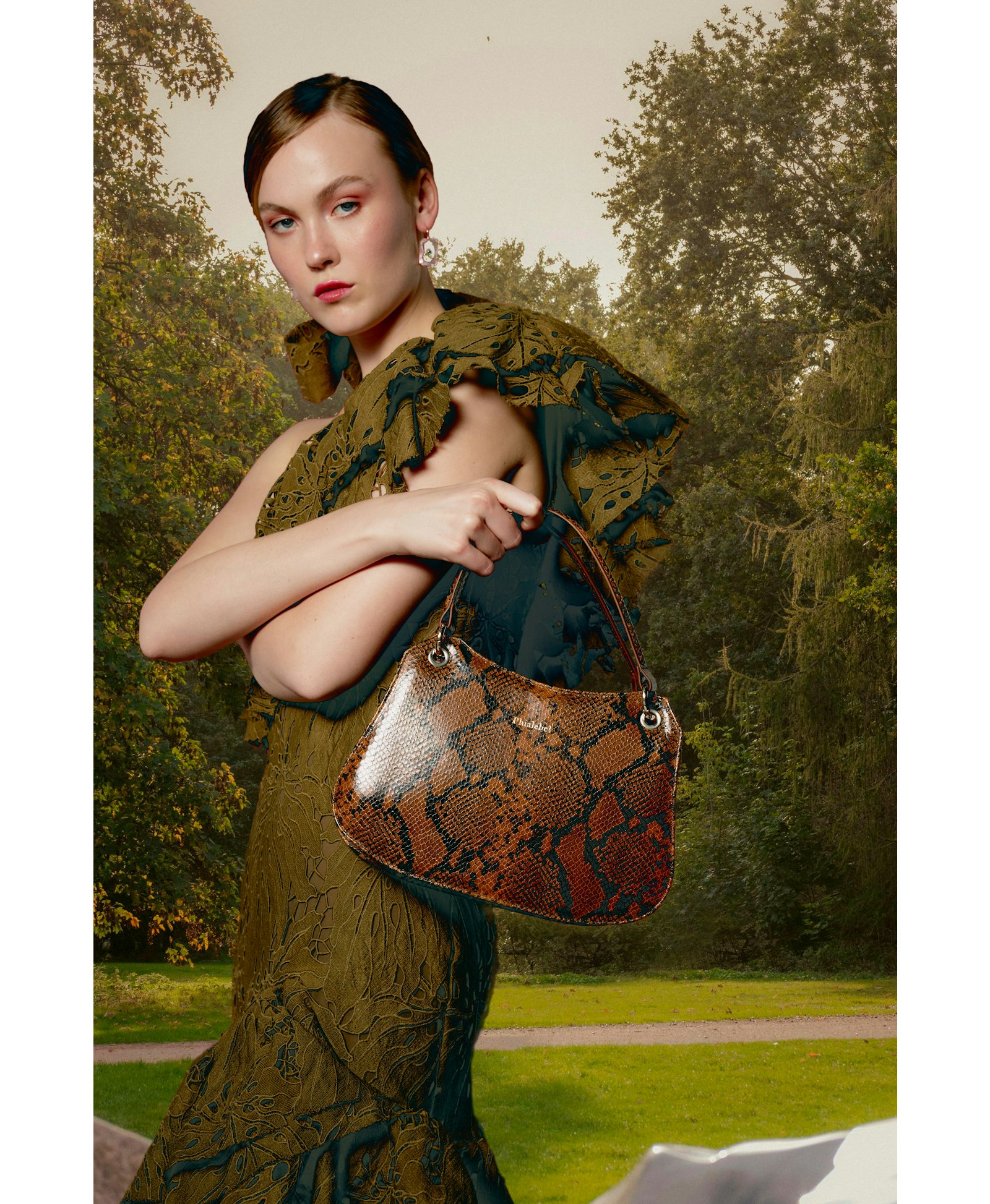 Mini Olympia camel in snake print made by Phialebel