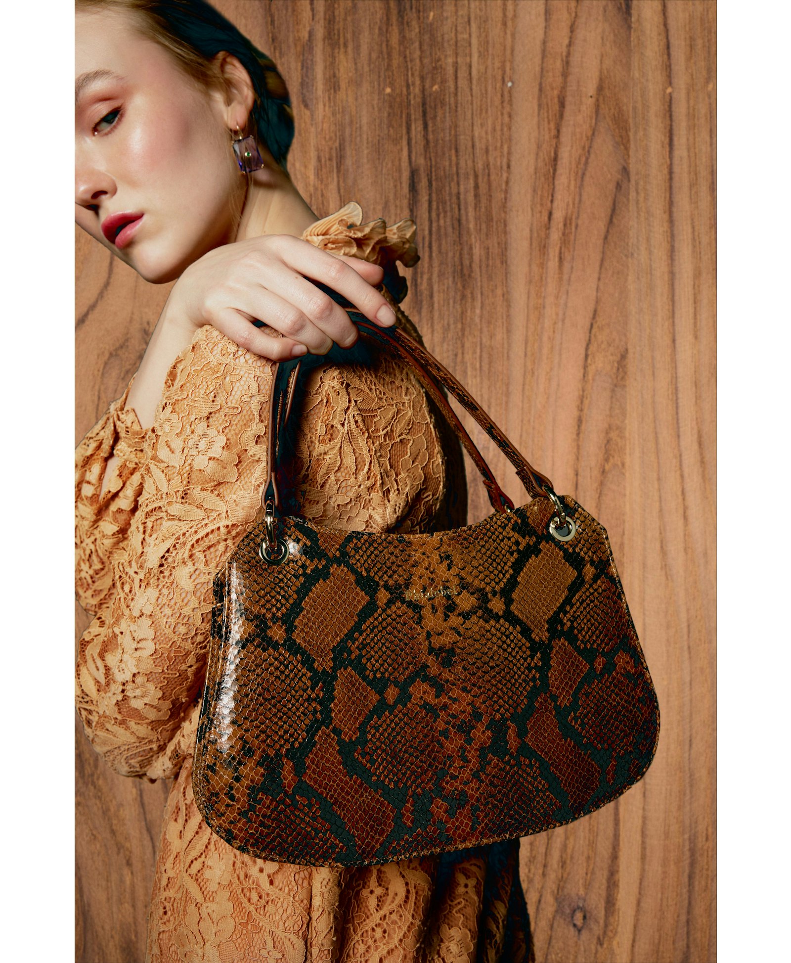 Mini Olympia camel in snake print made by Phialebel