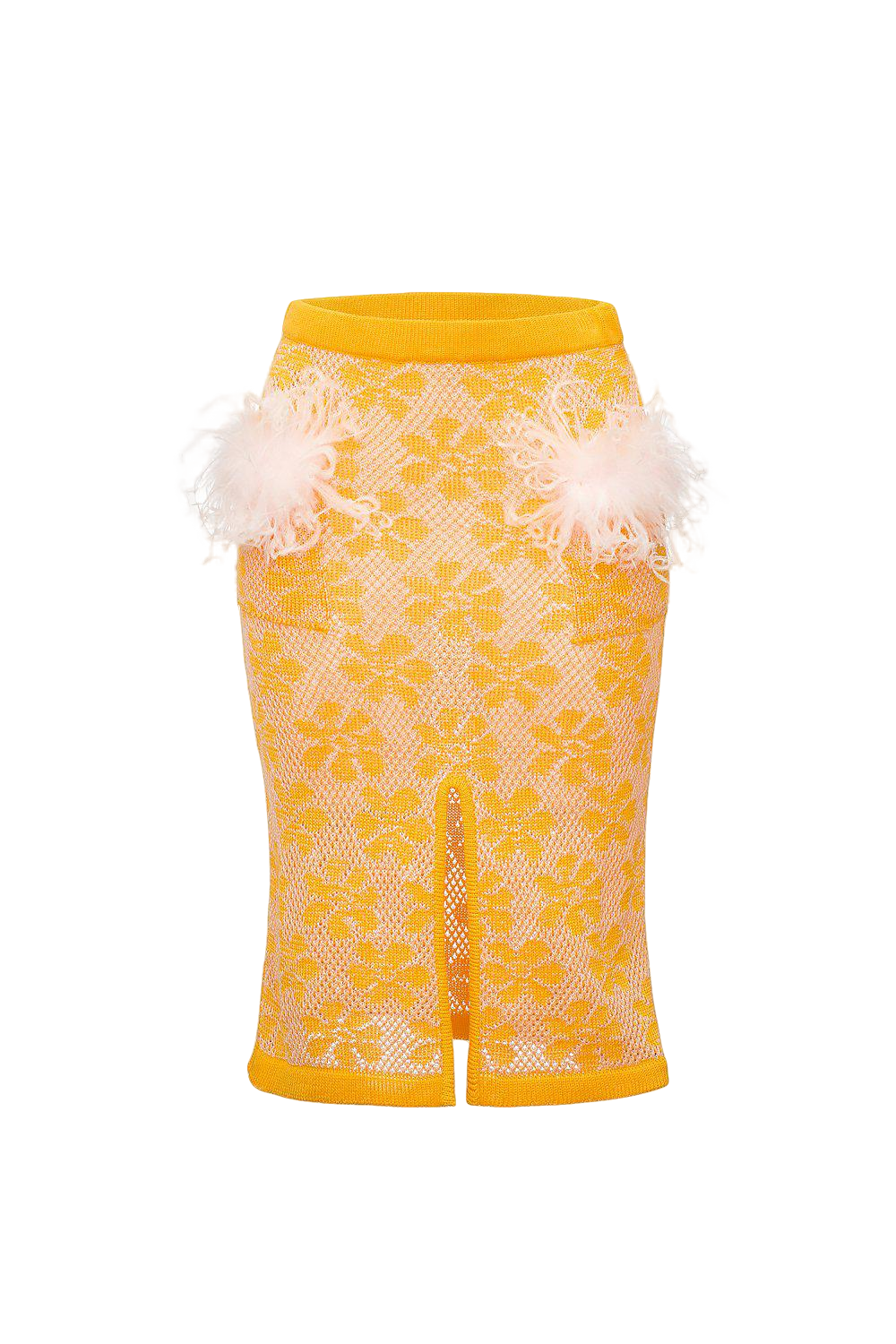 Shop Andreeva Yellow Knit Skirt With Feather Details