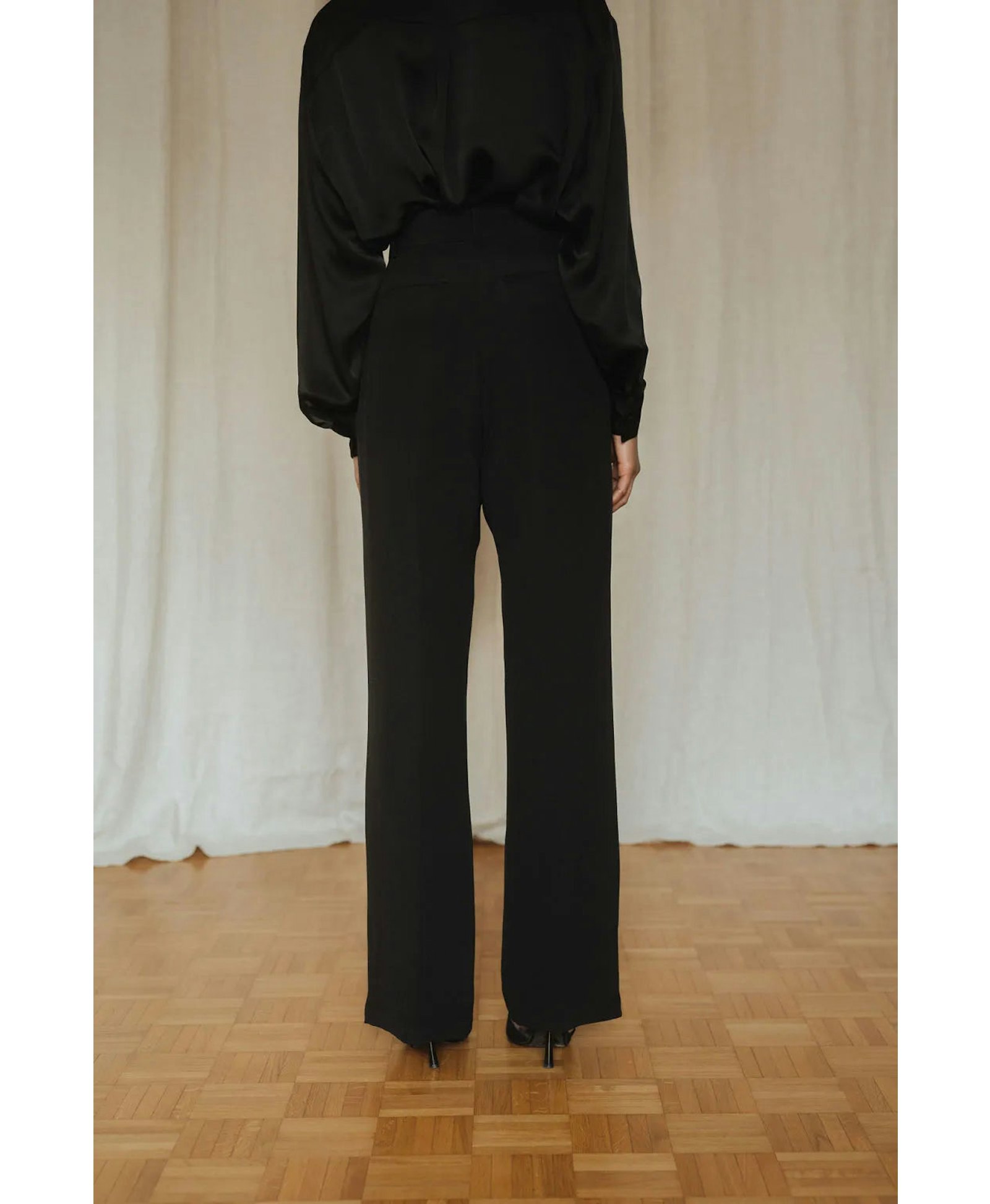 High waisted pants for women - black color - 100% Silk made by MORACÉE