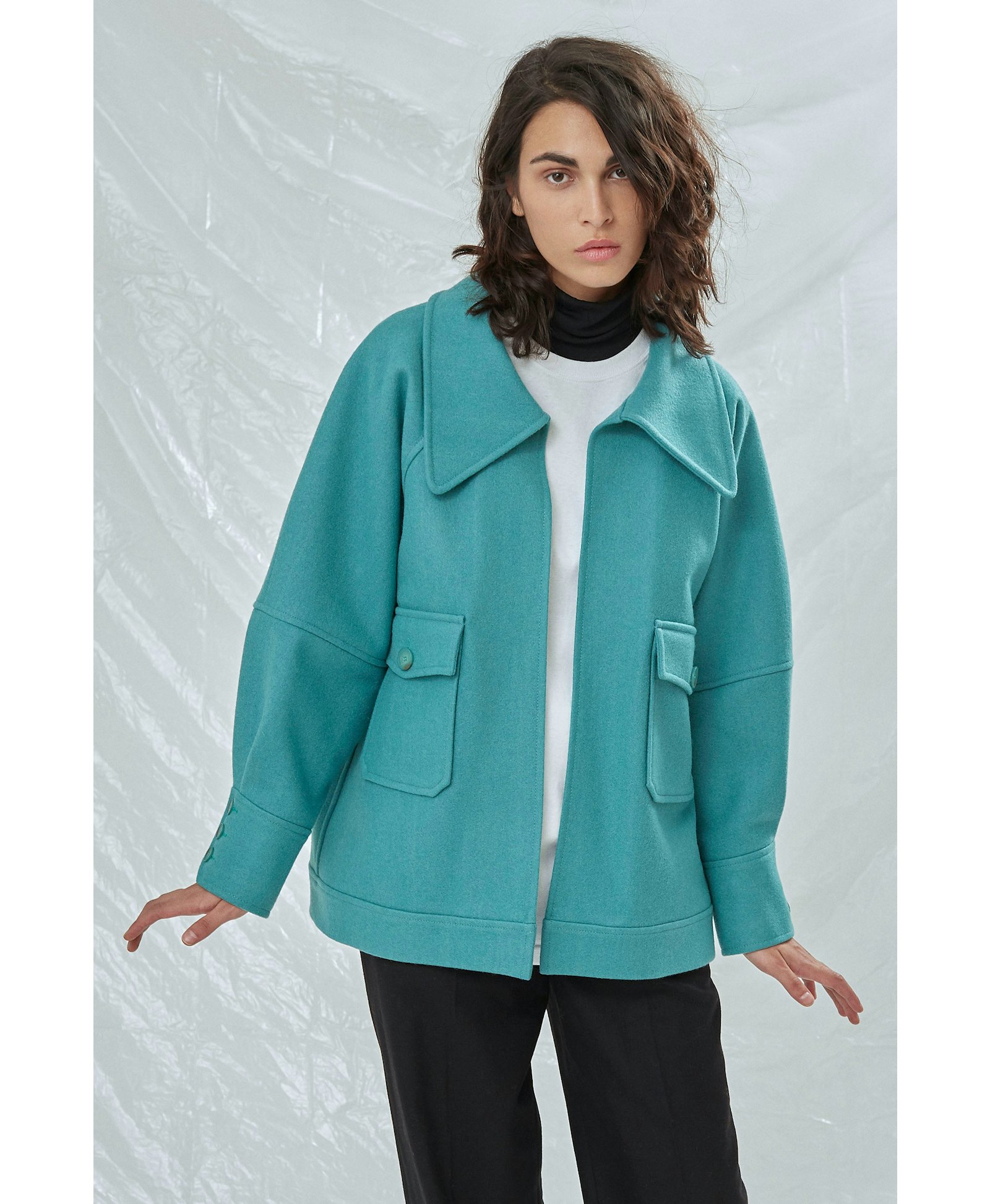 Terry Wool Blend Jacket in Green made by Nazli Ceren