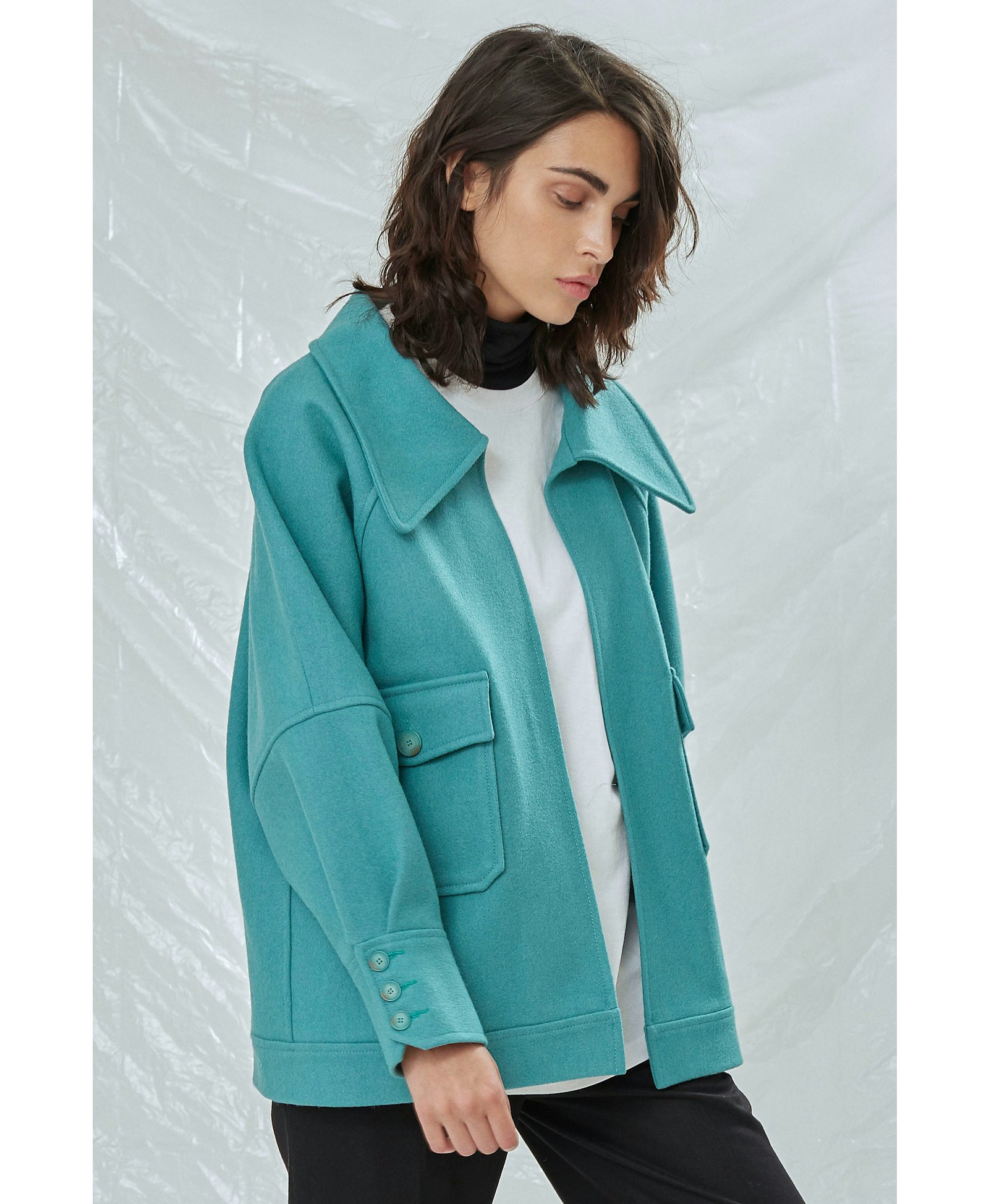 Terry Wool Blend Jacket in Green made by Nazli Ceren
