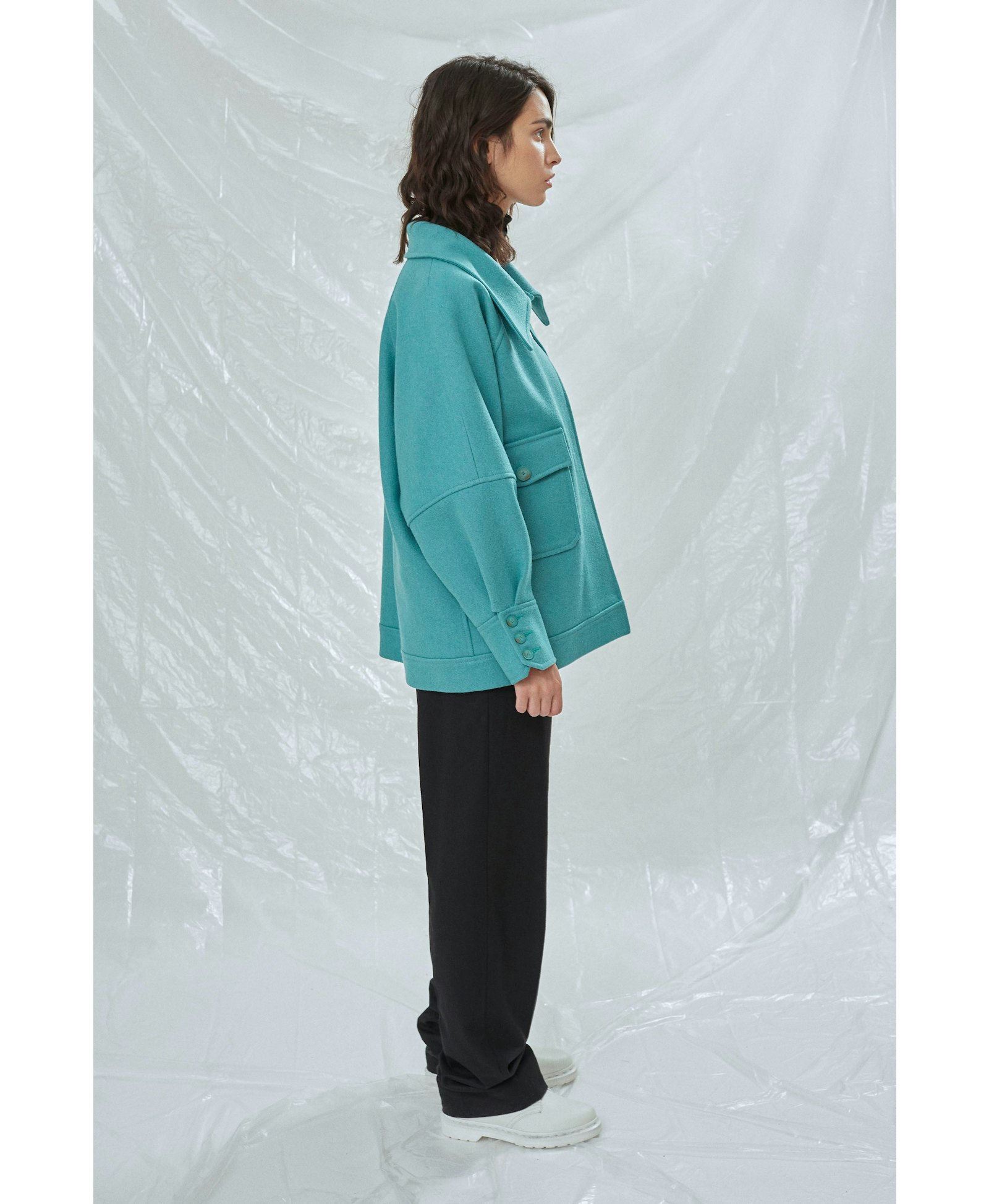 Terry Wool Blend Jacket in Green made by Nazli Ceren