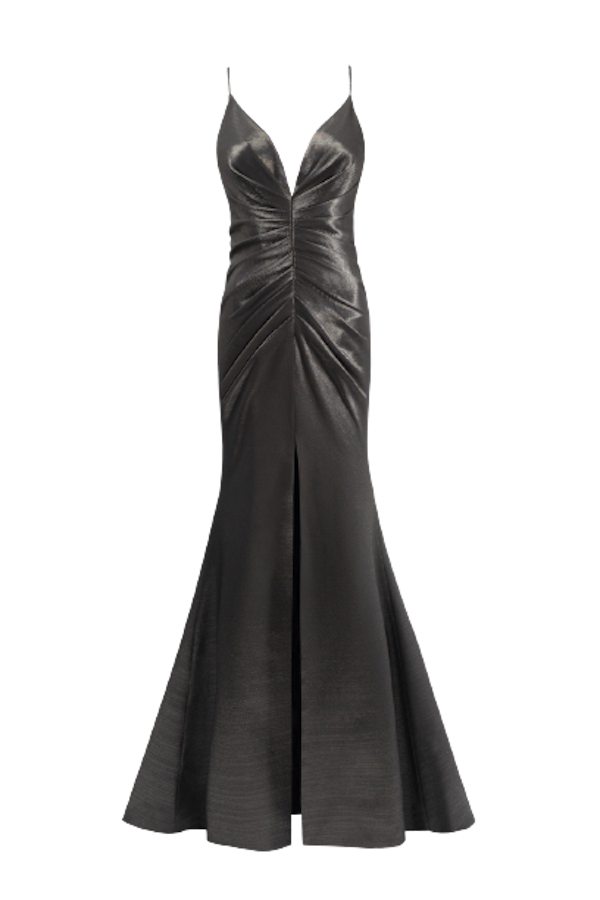 Millà Smoky Fitted Maxi Dress With High Slit In Grey