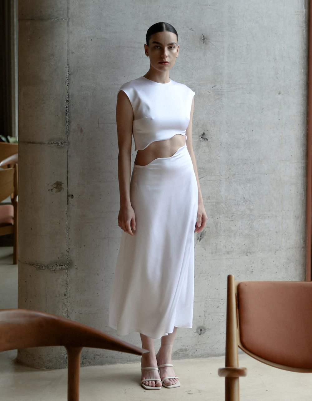 Shop Maet Rhea Silk Skirt In White
