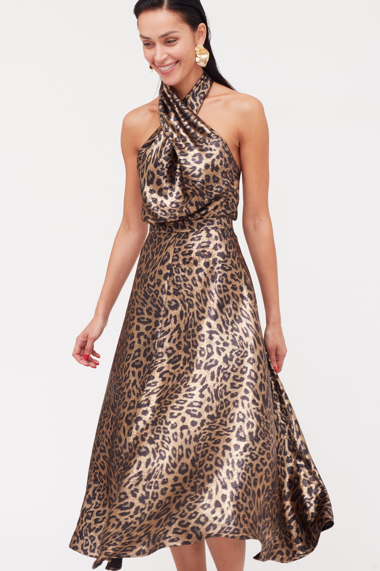 Shop Undress Heidi Black Bronze Leopard Print Midi Dress