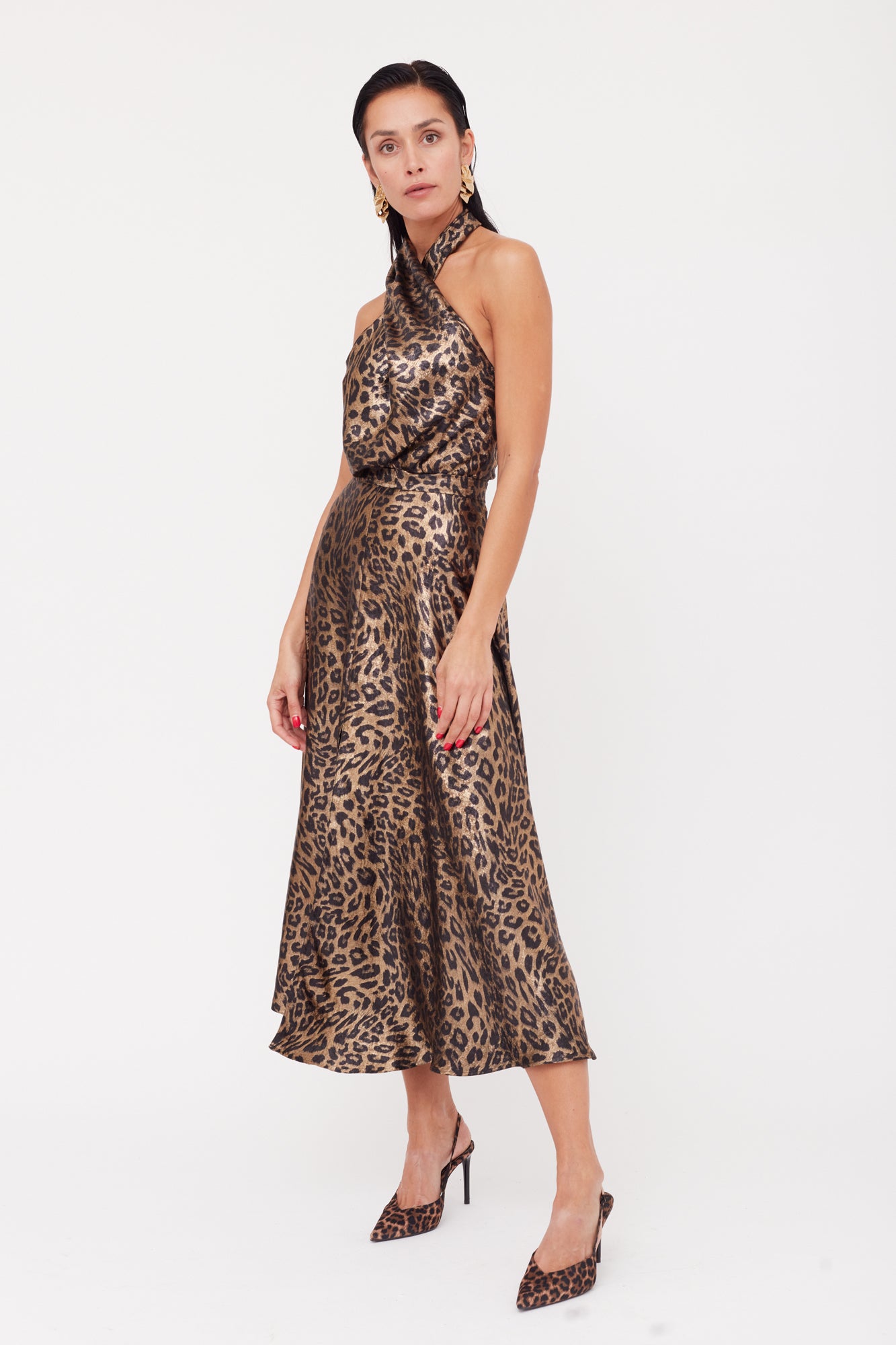 Shop Undress Heidi Black Bronze Leopard Print Midi Dress