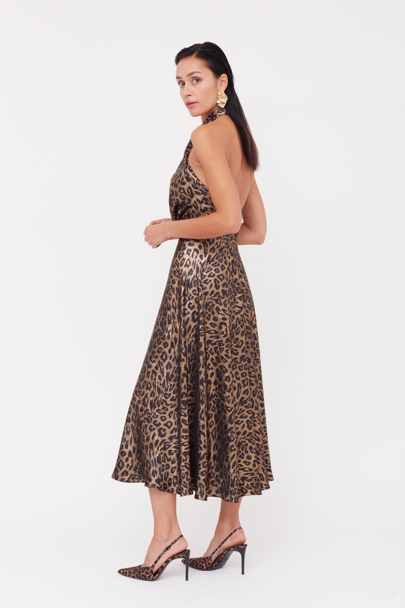 Shop Undress Heidi Black Bronze Leopard Print Midi Dress