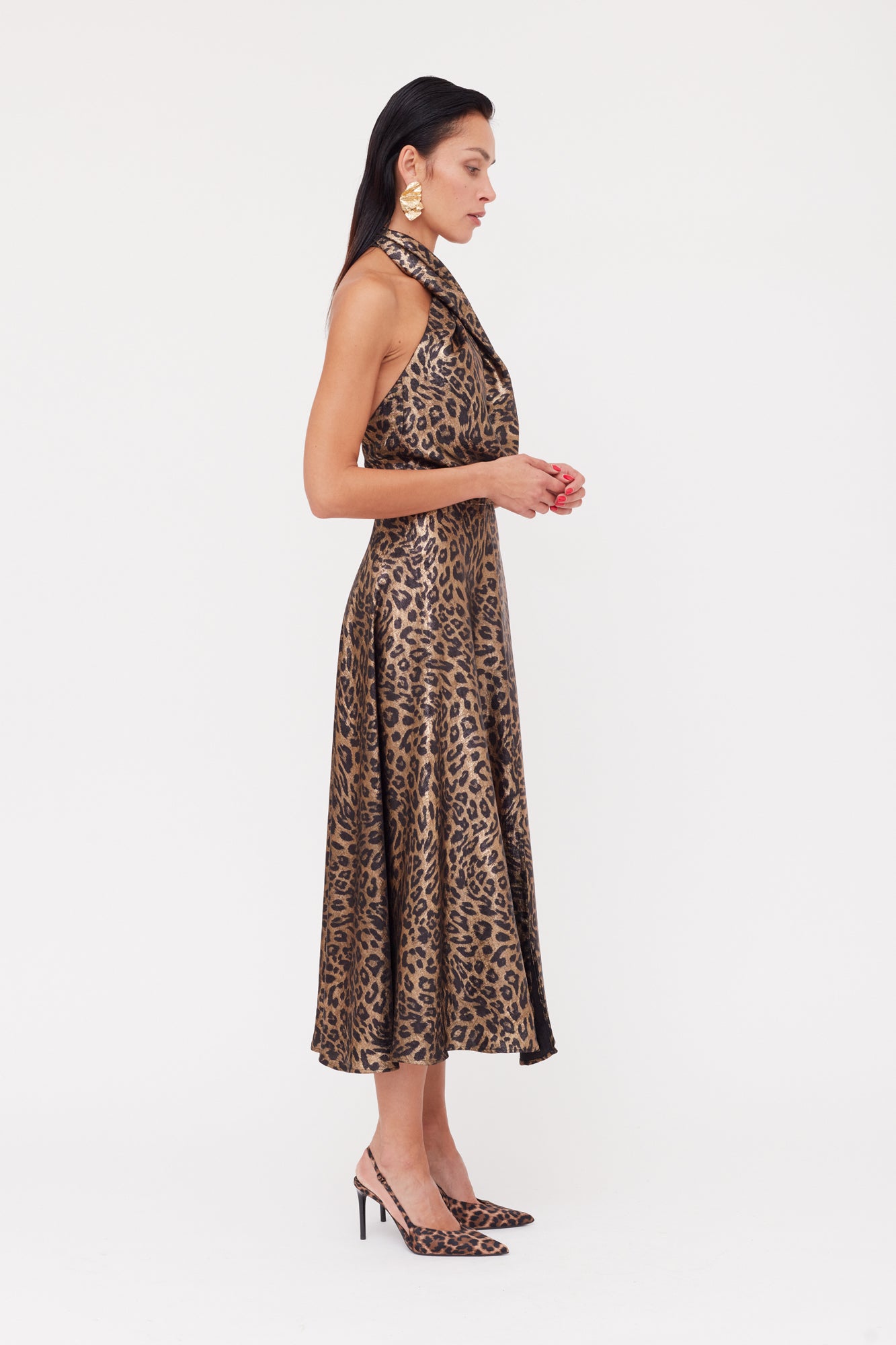 Shop Undress Heidi Black Bronze Leopard Print Midi Dress