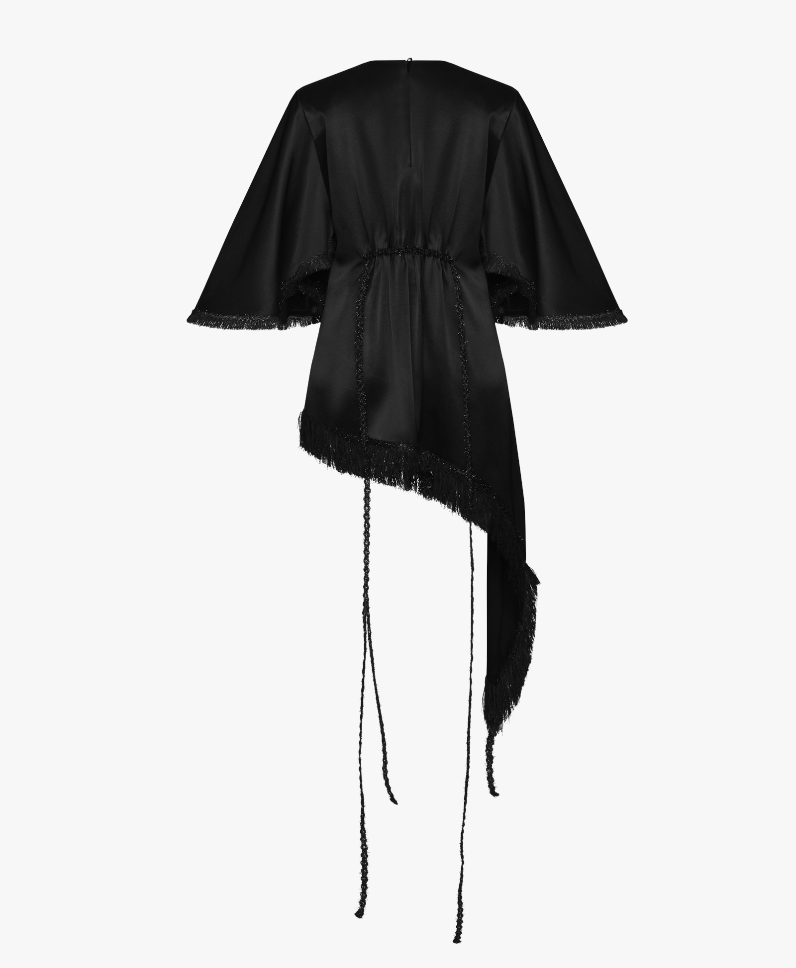Fringe trim asymmetrical mini dress made by Maria Kokhia
