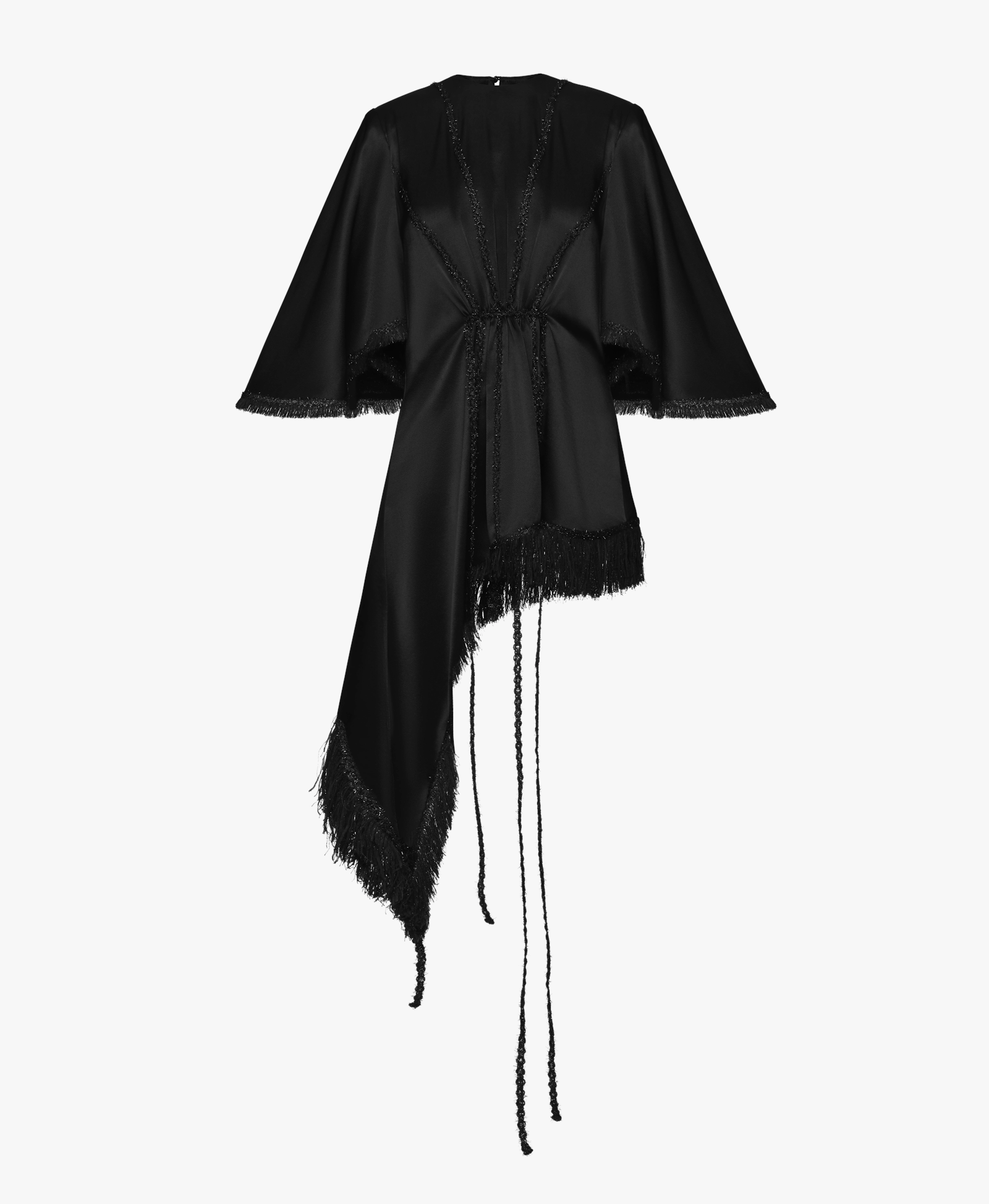 Fringe trim asymmetrical mini dress made by Maria Kokhia