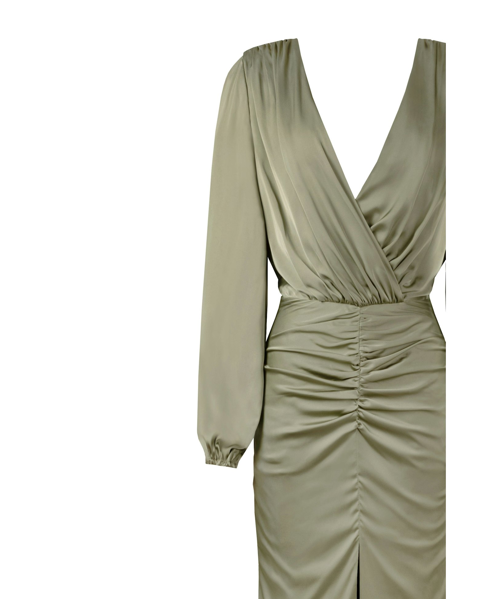 Fancy olive silk maxi evening dress made by Milla