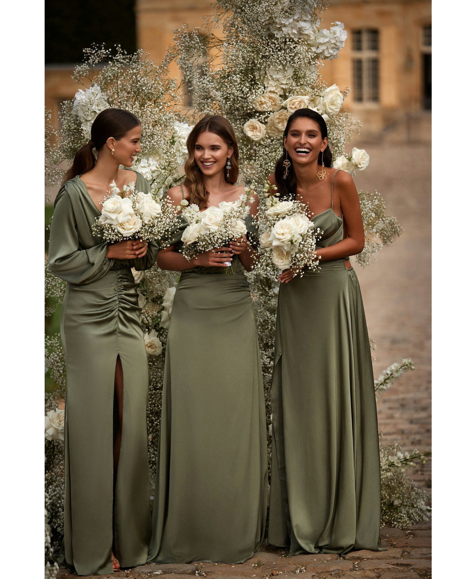 Fancy olive silk maxi evening dress made by Milla