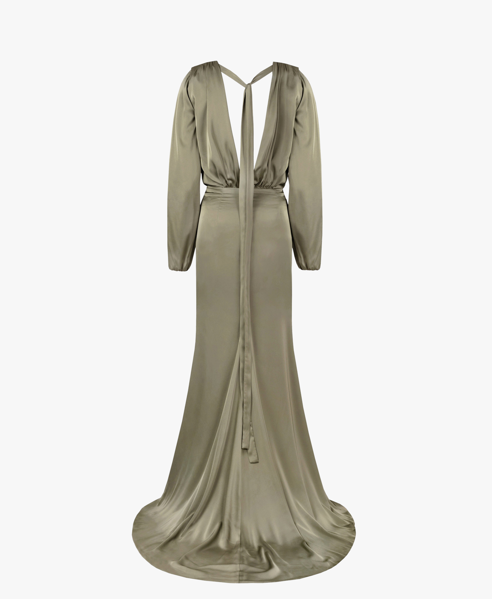 Fancy olive silk maxi evening dress made by Milla