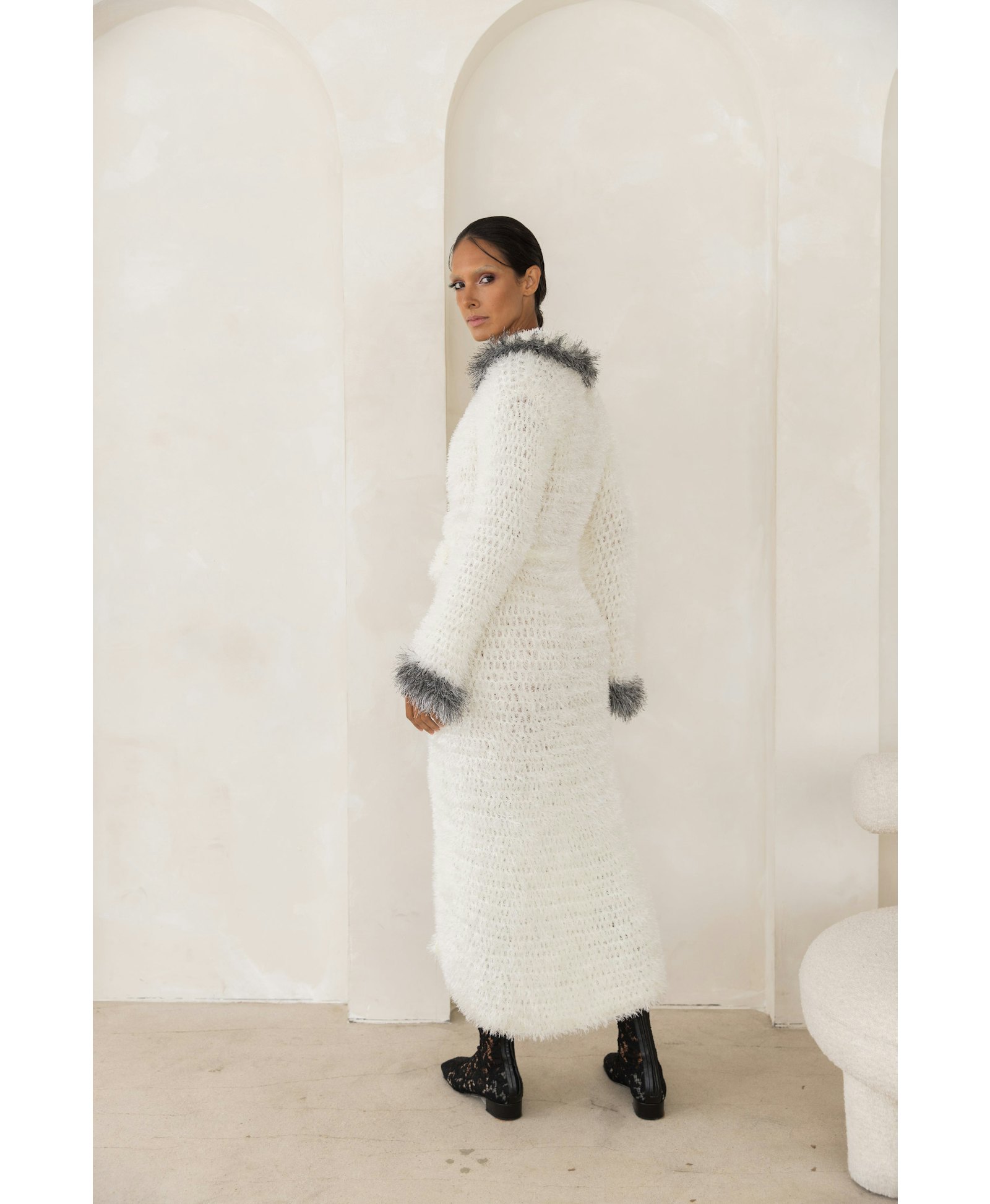 Jacqueline Handmade Knit Cardigan in White made by ANDREEVA