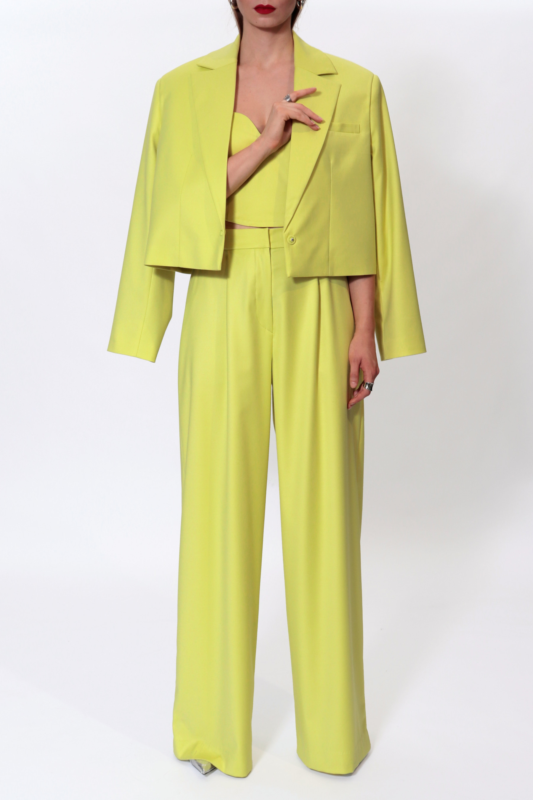 Shop Halewski Trousers Ophelie Wild Lime In Flax Yellow