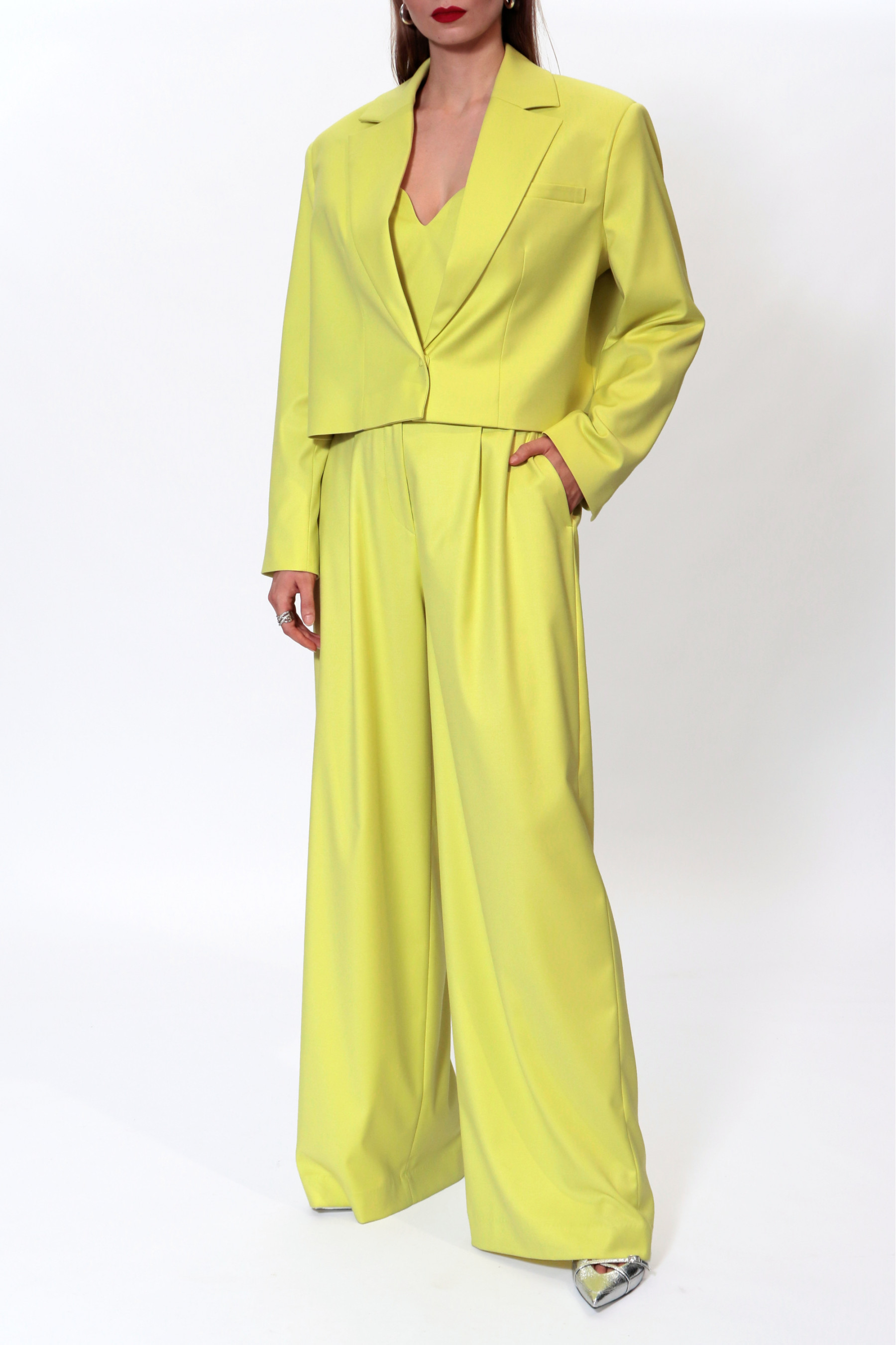 Shop Halewski Trousers Ophelie Wild Lime In Flax Yellow