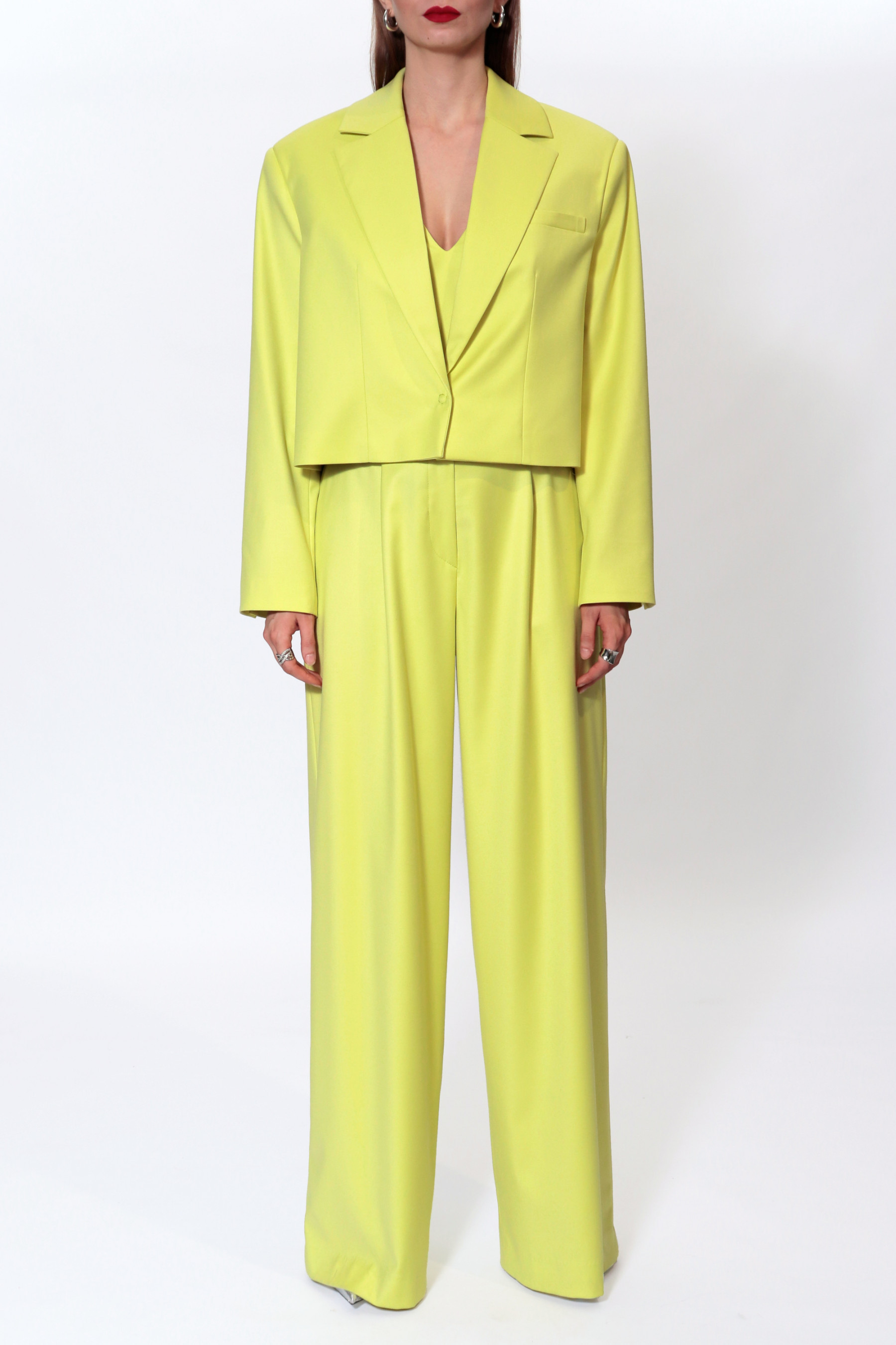 Shop Halewski Trousers Ophelie Wild Lime In Flax Yellow