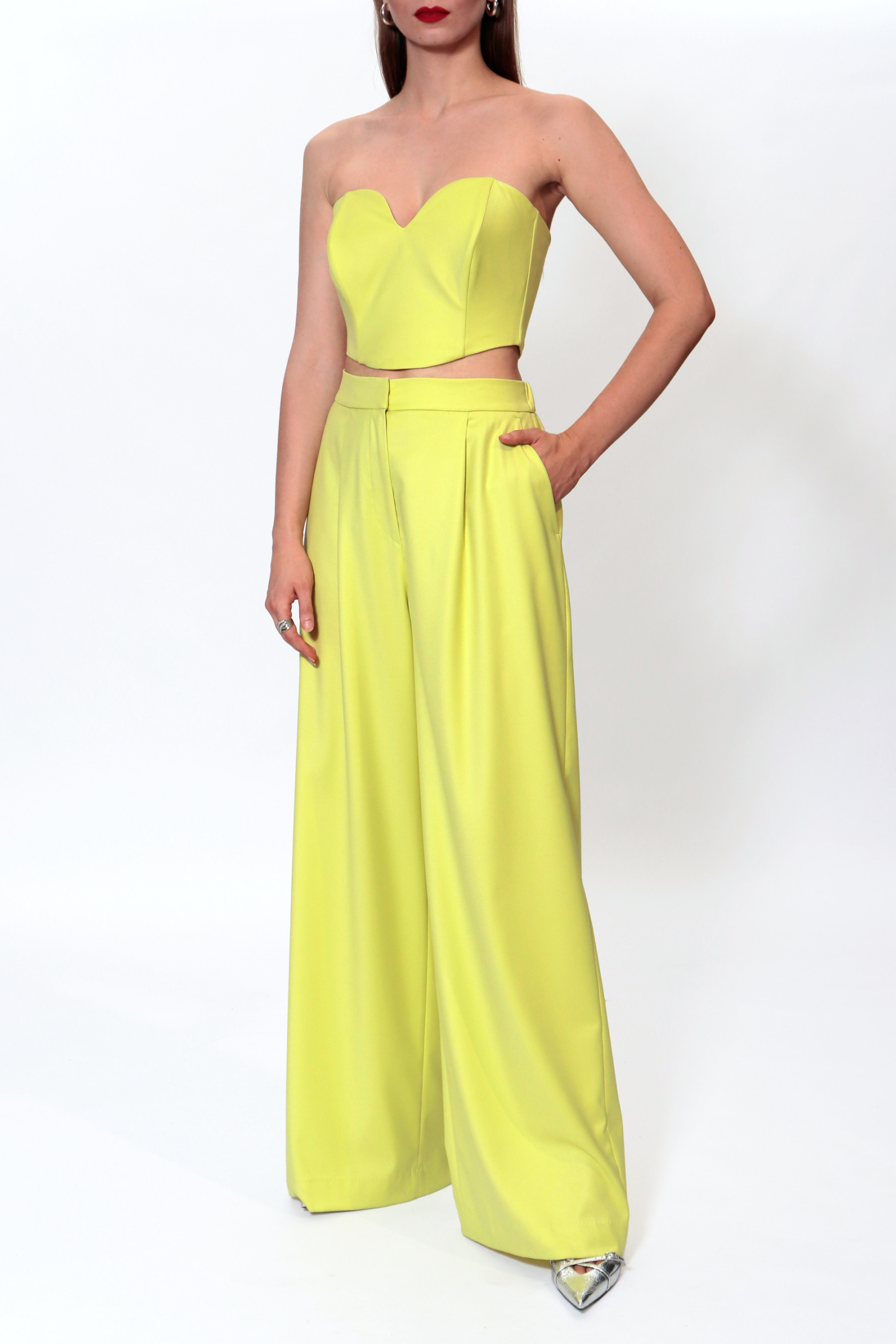 Shop Halewski Trousers Ophelie Wild Lime In Flax Yellow