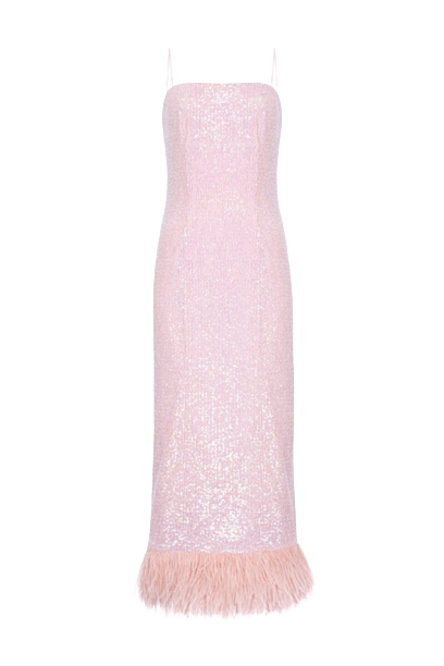 F.ilkk Pink Sequined Dress With Feather