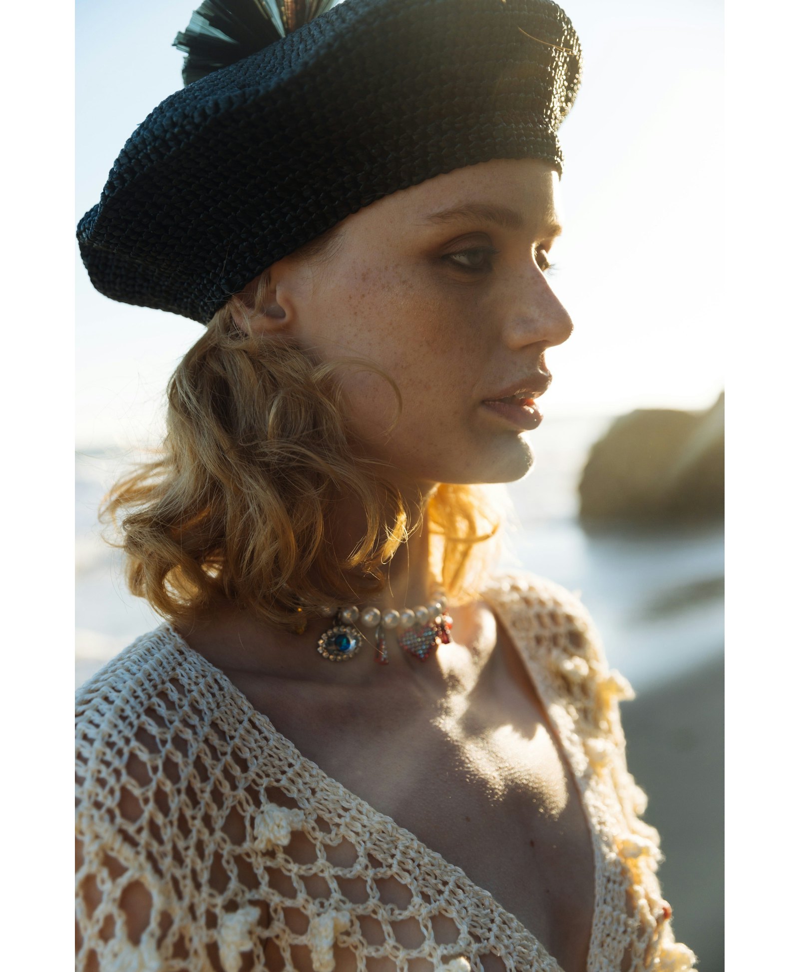 Raffia Olive Beret by Aliya Zhamantayeva made by ANDREEVA
