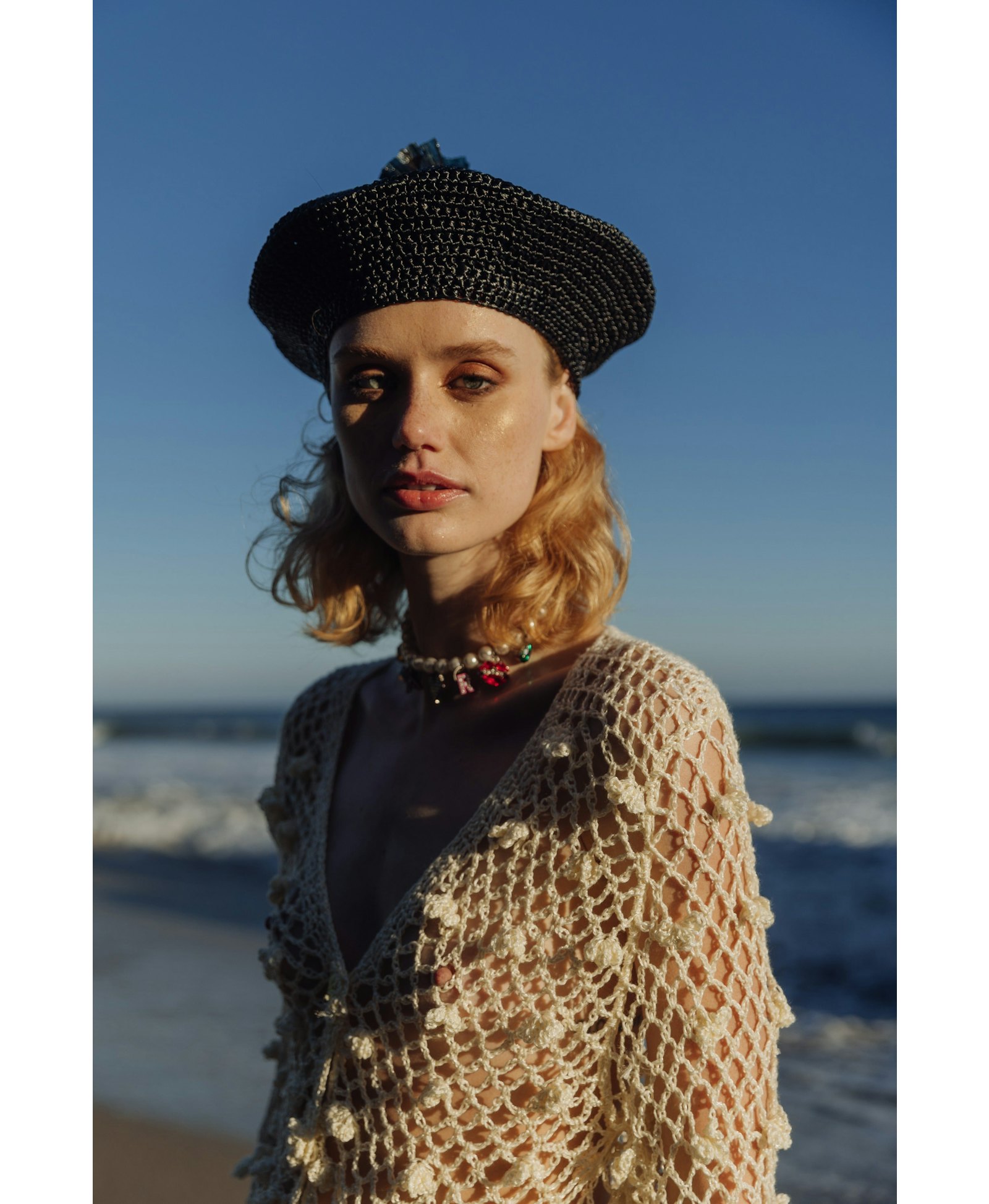 Raffia Olive Beret by Aliya Zhamantayeva made by ANDREEVA