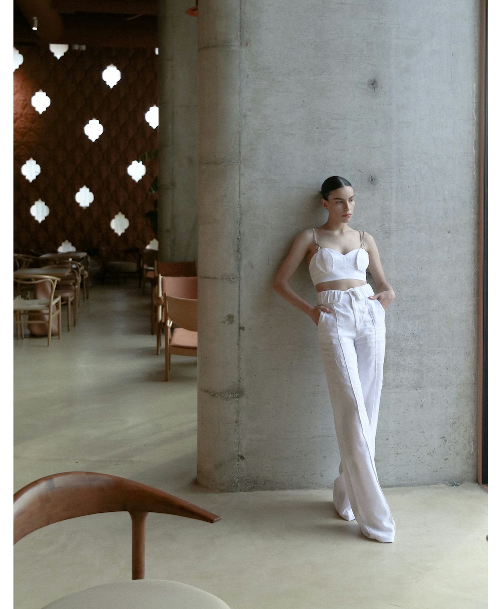 ANJA White Linen Set in White made by MAET