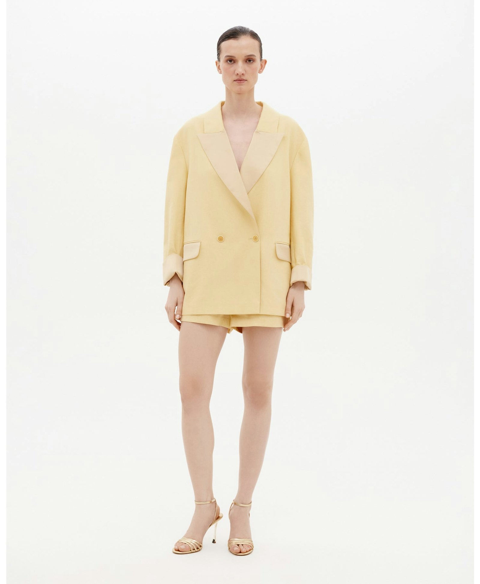 Blazer With Satin Lapels in Light Yellow made by Gasanova