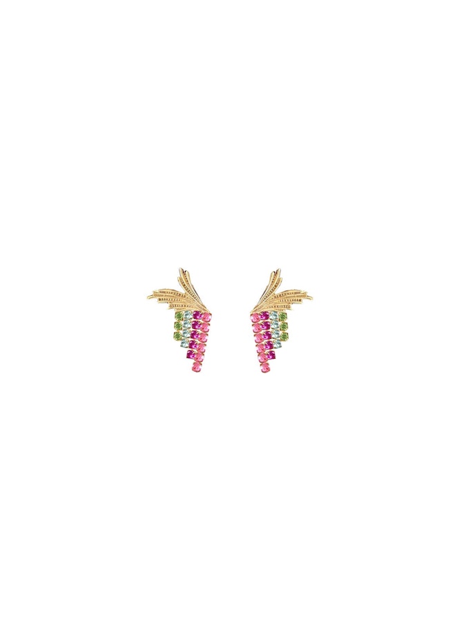 Clara Aestas Angelic Crystal Cascata Rainbow Pink Earrings In Multi Color