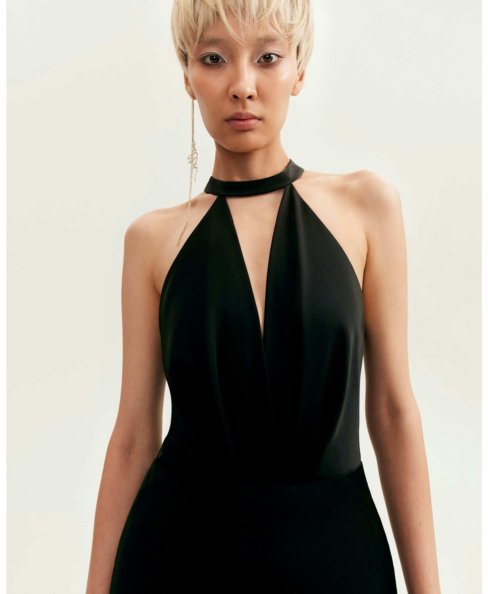 Classical black halterneck satin maxi dress, Xo Xo made by Milla