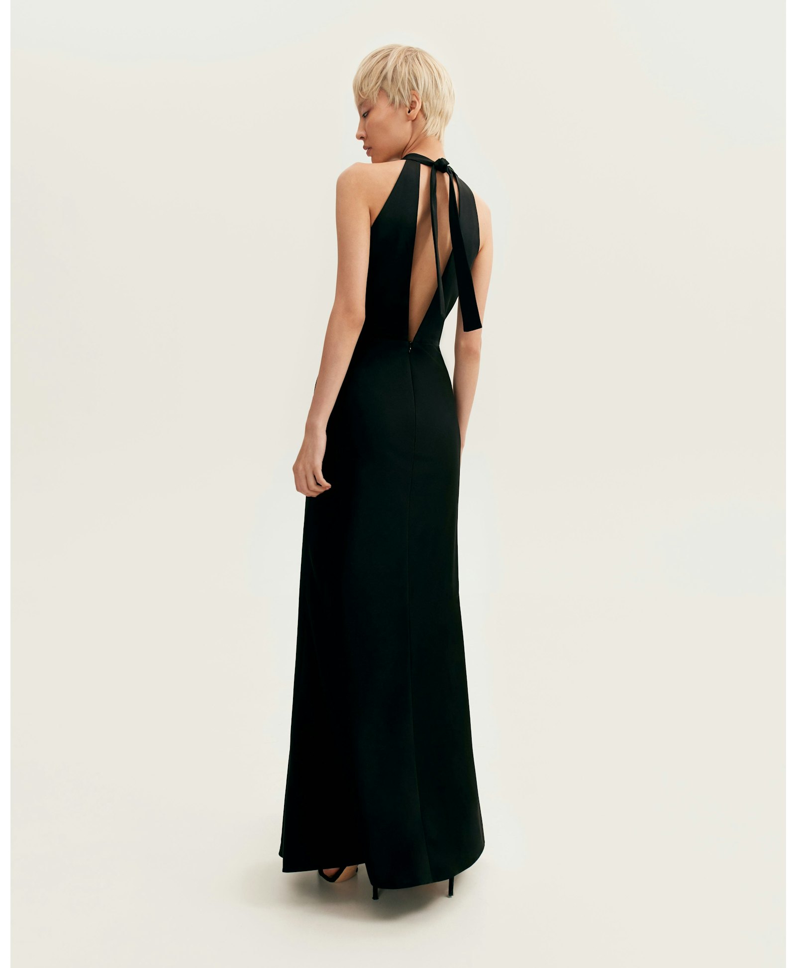 Classical black halterneck satin maxi dress, Xo Xo made by Milla