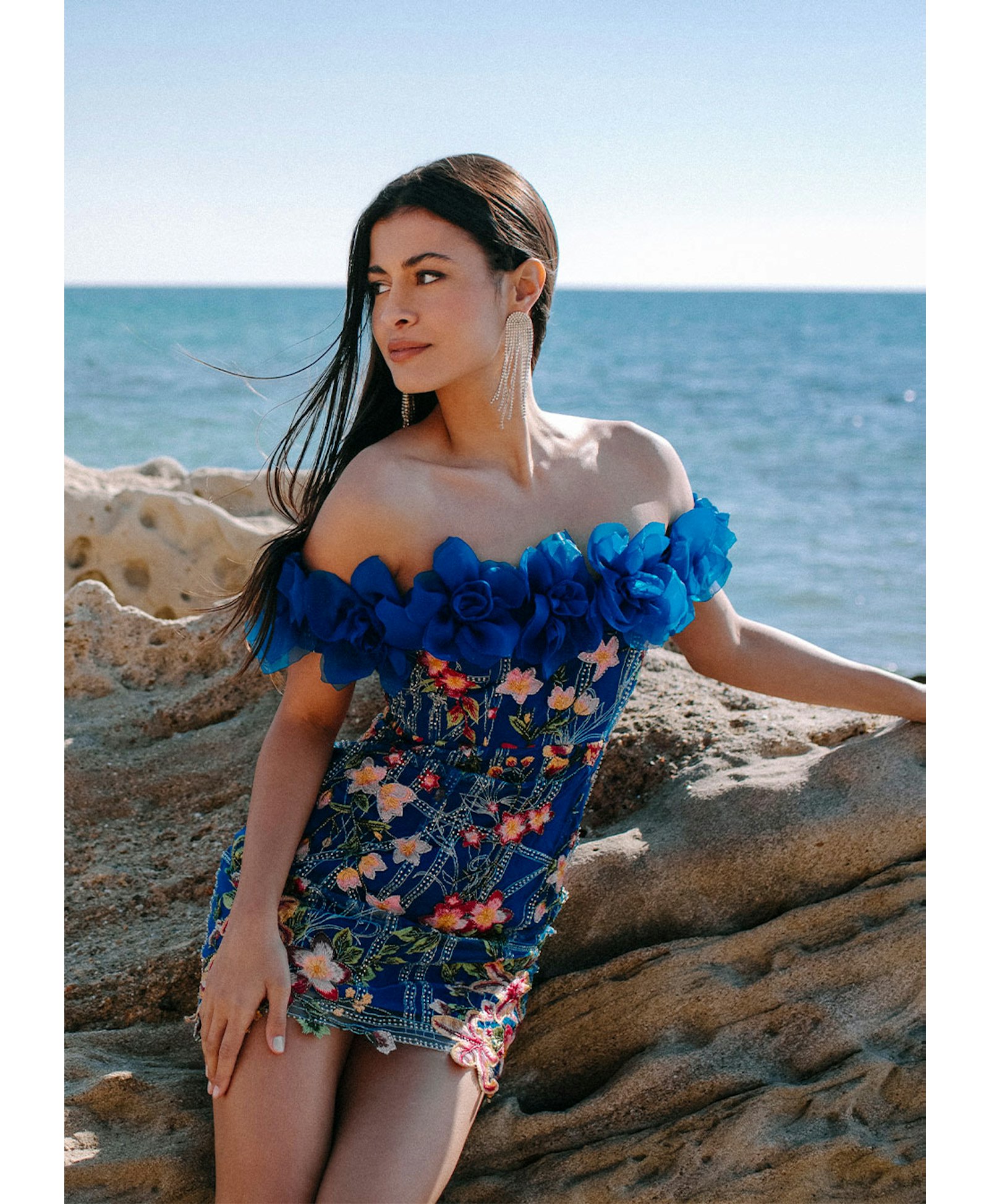 Flower appliqué embroidered dress made by Monika Dimova