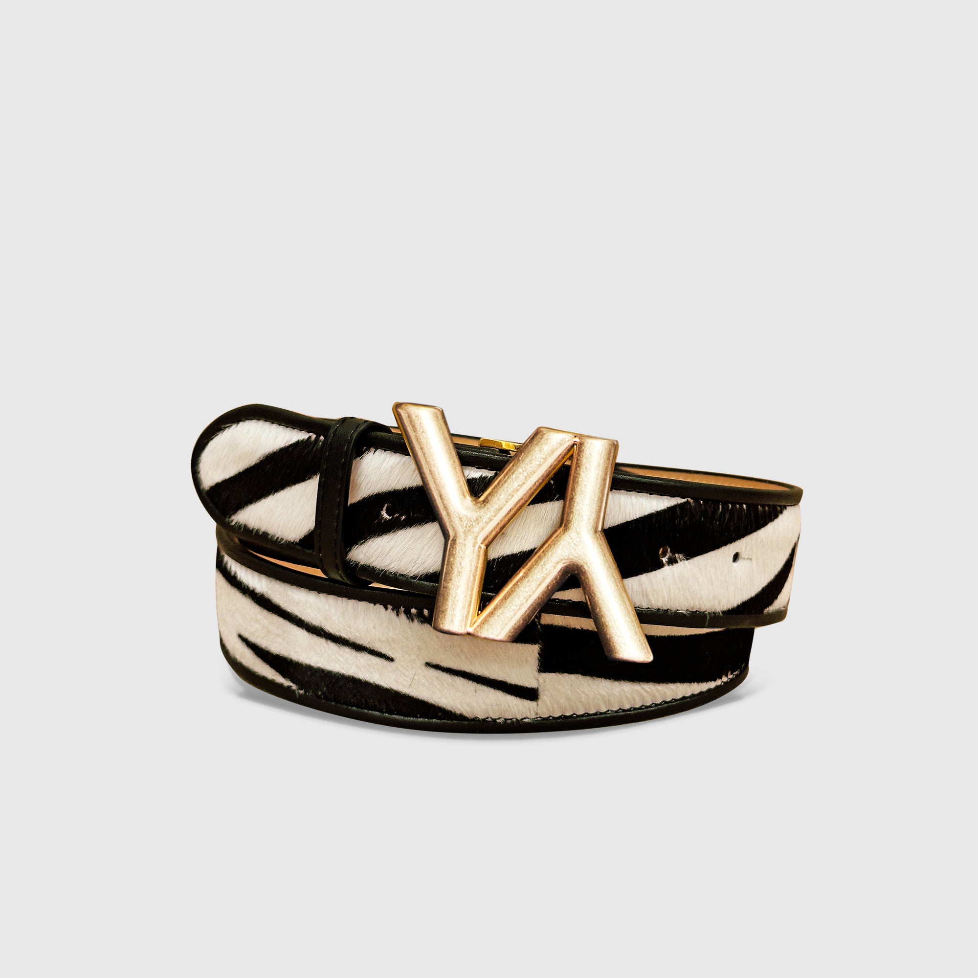 Shop Yliana Yepez Monogram Buckle With Belt Calf Hair Zebra