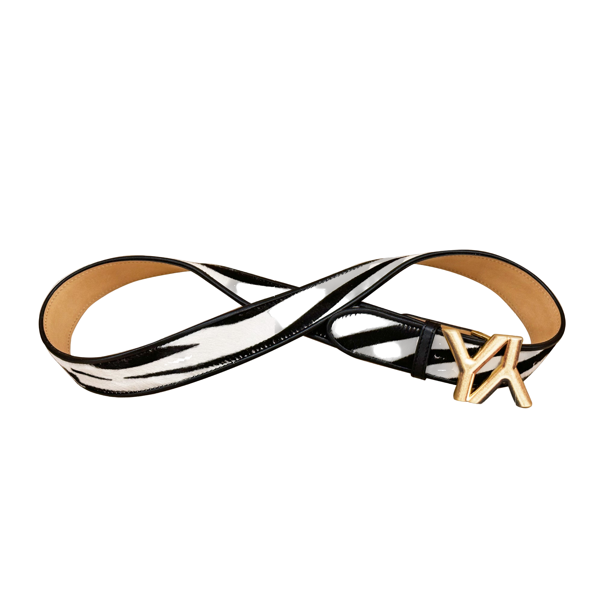 Shop Yliana Yepez Monogram Buckle With Belt Calf Hair Zebra