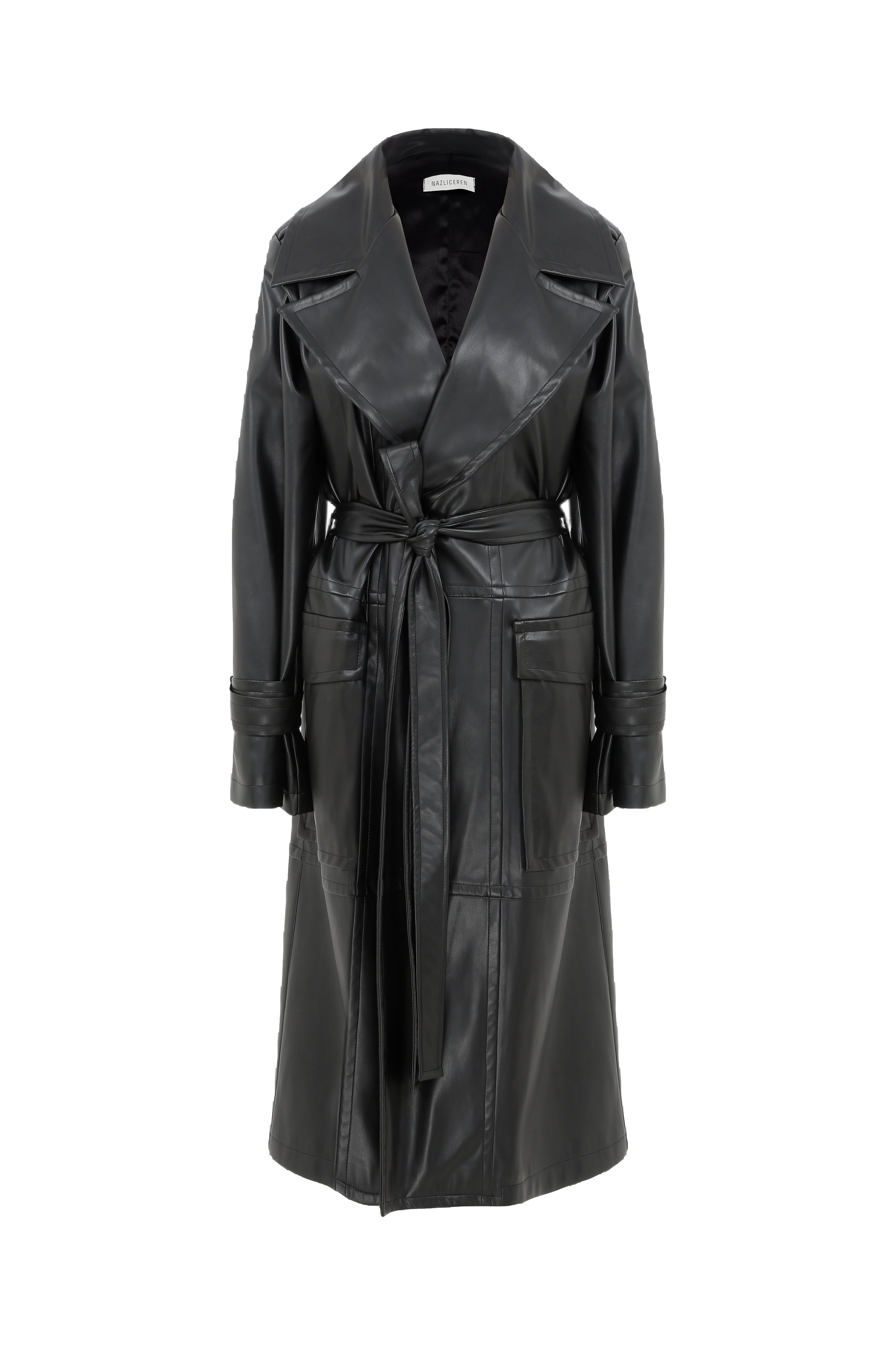 Nazli Ceren Cecile Vegan Leather Trenchcoat In Noire In Black