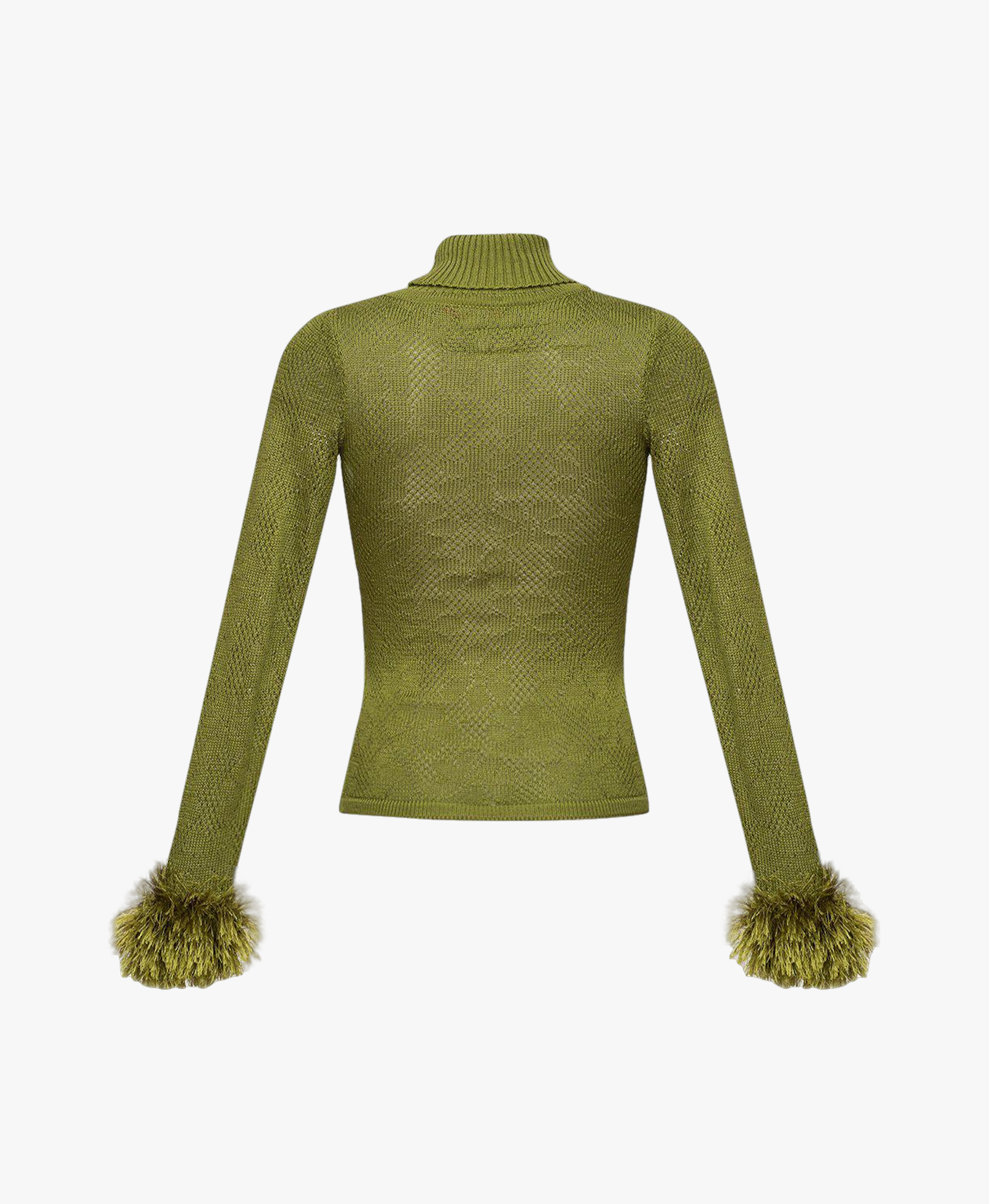 Green knit turtleneck with handmade knit details made by ANDREEVA