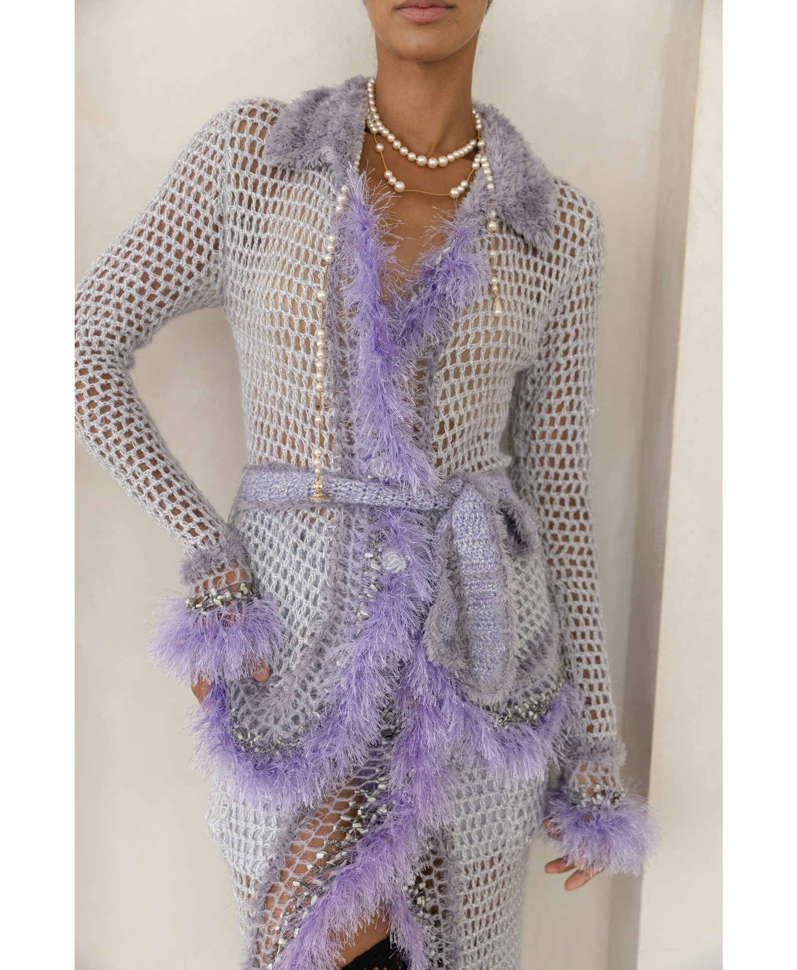 Light Grey Handmade Knit Skirt in Purple made by ANDREEVA